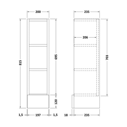[BFFSH180] 200 Open Unit (235) - Technical Drawing