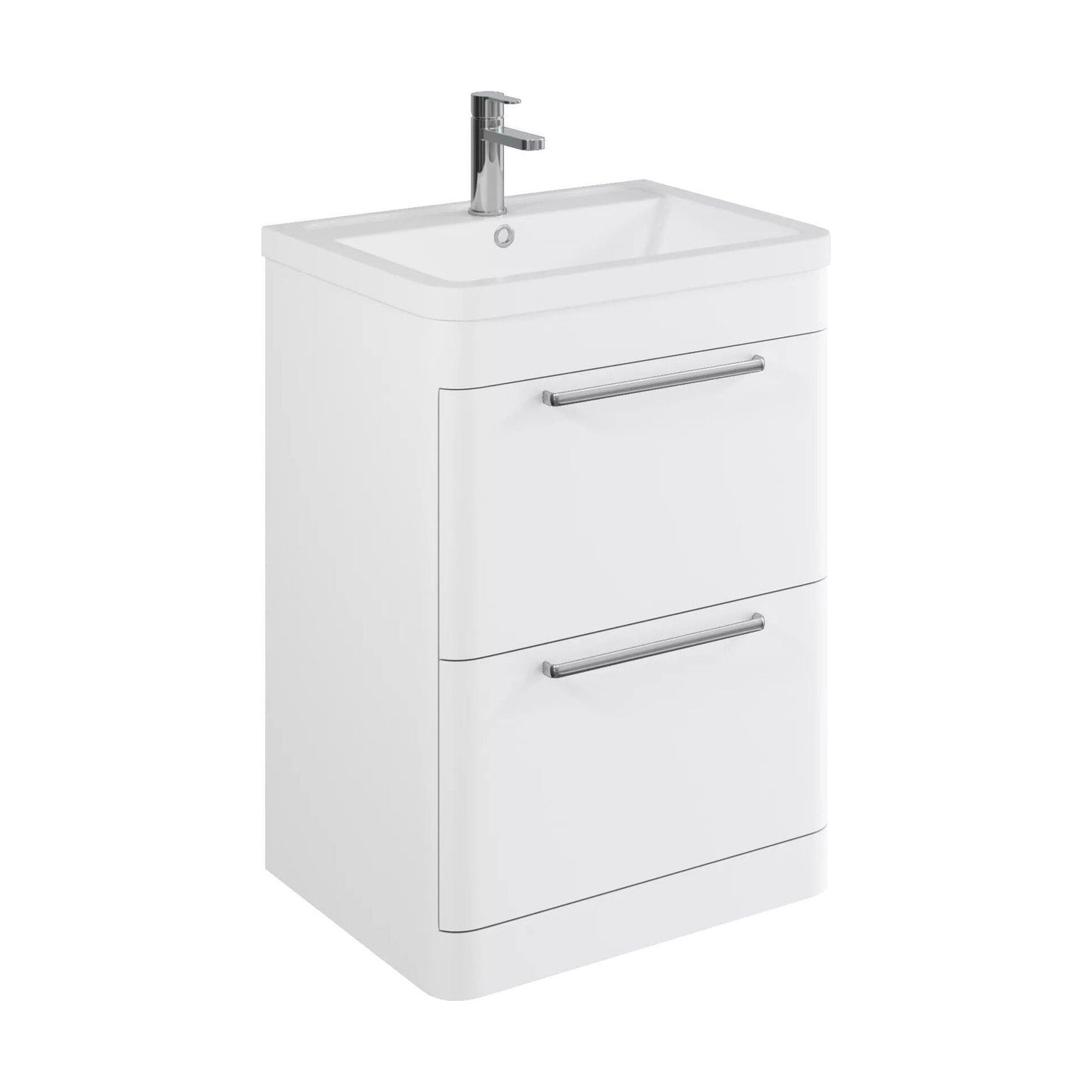 [BFGE001A] Balterley Contemporary Bathroom Floor Standing Vanity Unit with 2 Soft Close Drawers & 1 Tap Hole Ceramic Basin, Gloss White 600mm - Cutout