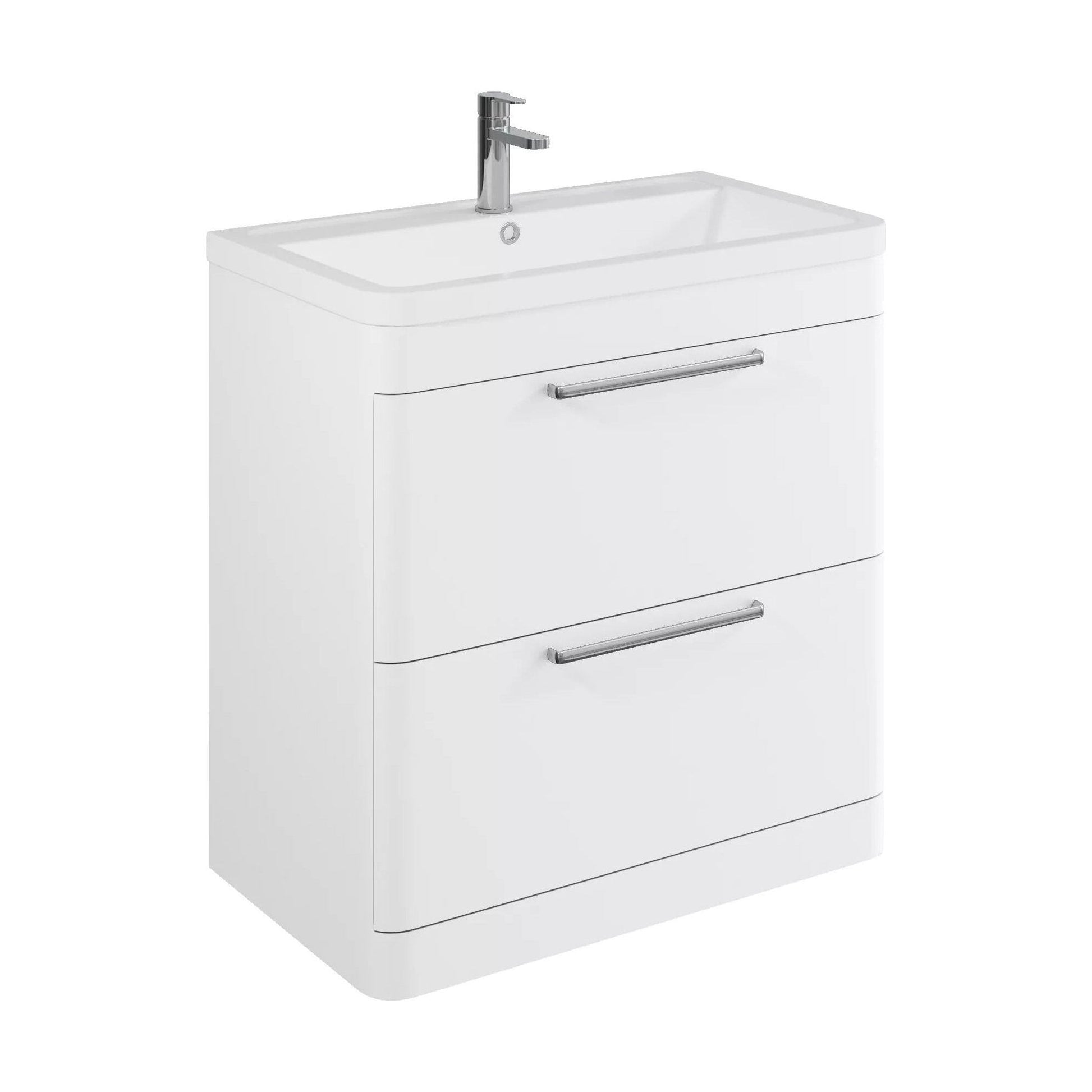 [BFGE004] Balterley Contemporary Bathroom Floor Standing Vanity with 2 Soft Close Drawers & 1 Tap Hole Polymarble Basin, Gloss White, 800mm - Cutout