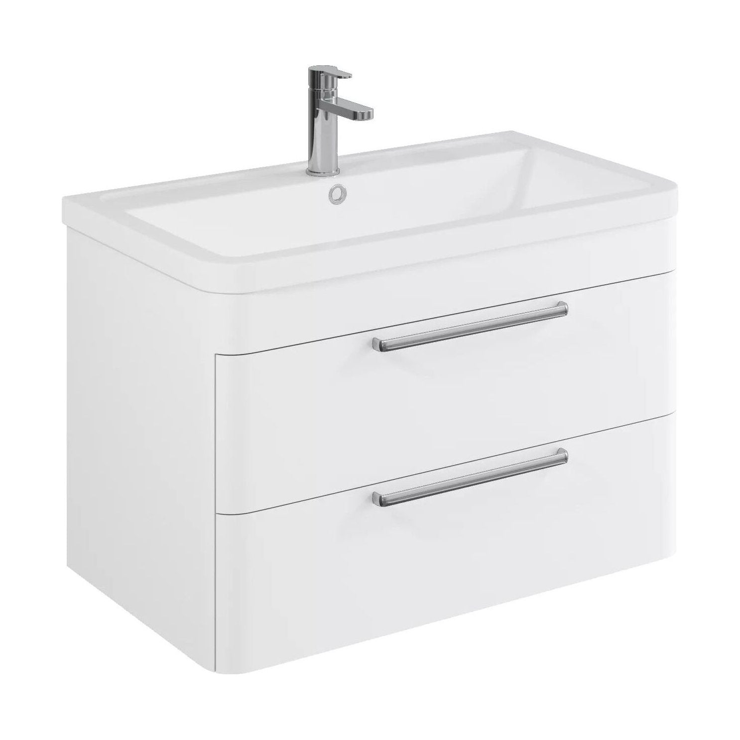 [BFGE005A] Balterley Contemporary Bathroom Wall Hung Vanity Unit with 2 Soft Close Drawers & 1 Tap Hole Ceramic Basin, Gloss White, 800mm - Cutout