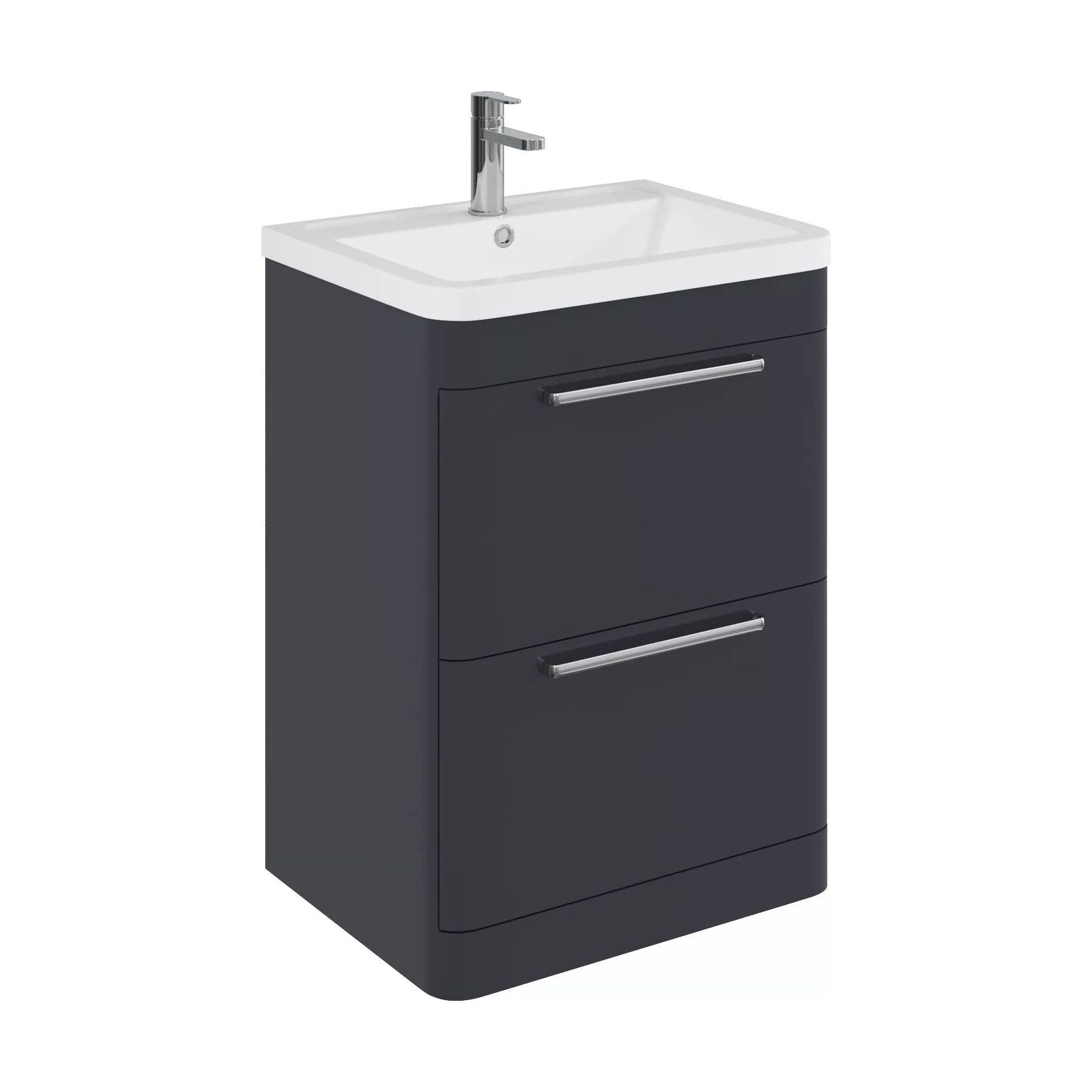 [BFGE1401A] Balterley Contemporary Bathroom Floor Standing Vanity Unit with 2 Soft Close Drawers & 1 Tap Hole Ceramic Basin, Dark Grey, 600mm - Cutout