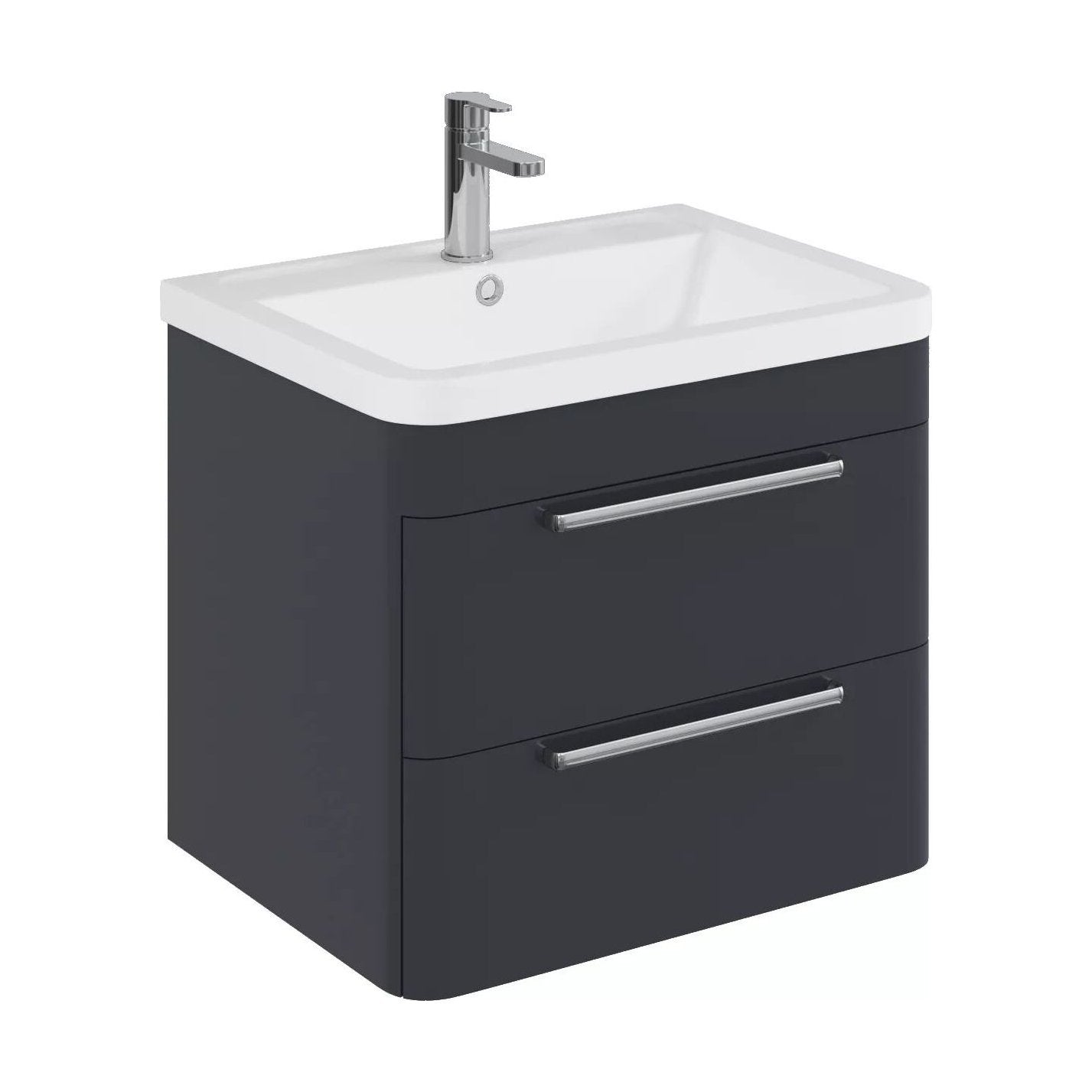 [BFGE1402] Balterley Contemporary Bathroom Wall Hung Vanity Unit with 2 Soft Close Drawers & 1 Tap Hole Polymarble Basin, Dark Grey, 600mm - Cutout