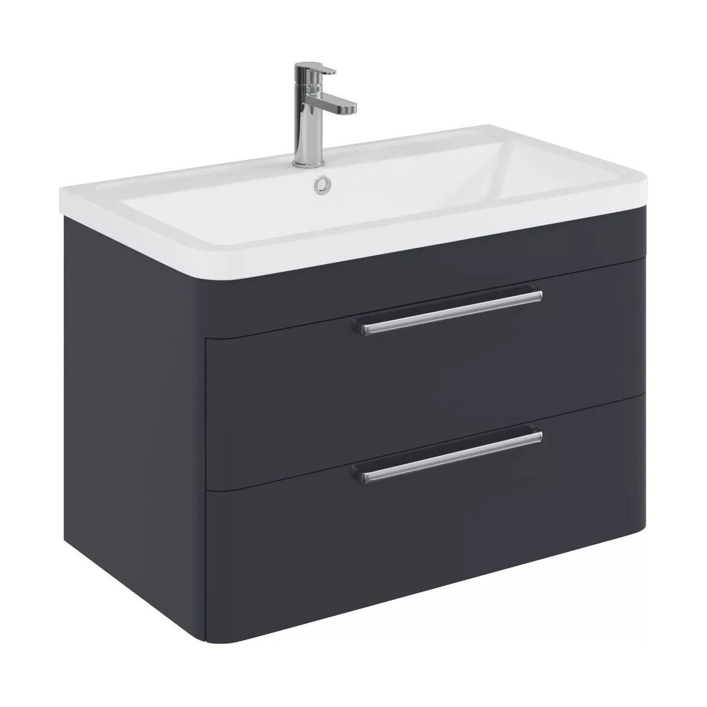 [BFGE1405A] Balterley Contemporary Bathroom Wall Hung Vanity Unit with 2 Soft Close Drawers & 1 Tap Hole Ceramic Basin, Dark Grey, 800mm - Cutout