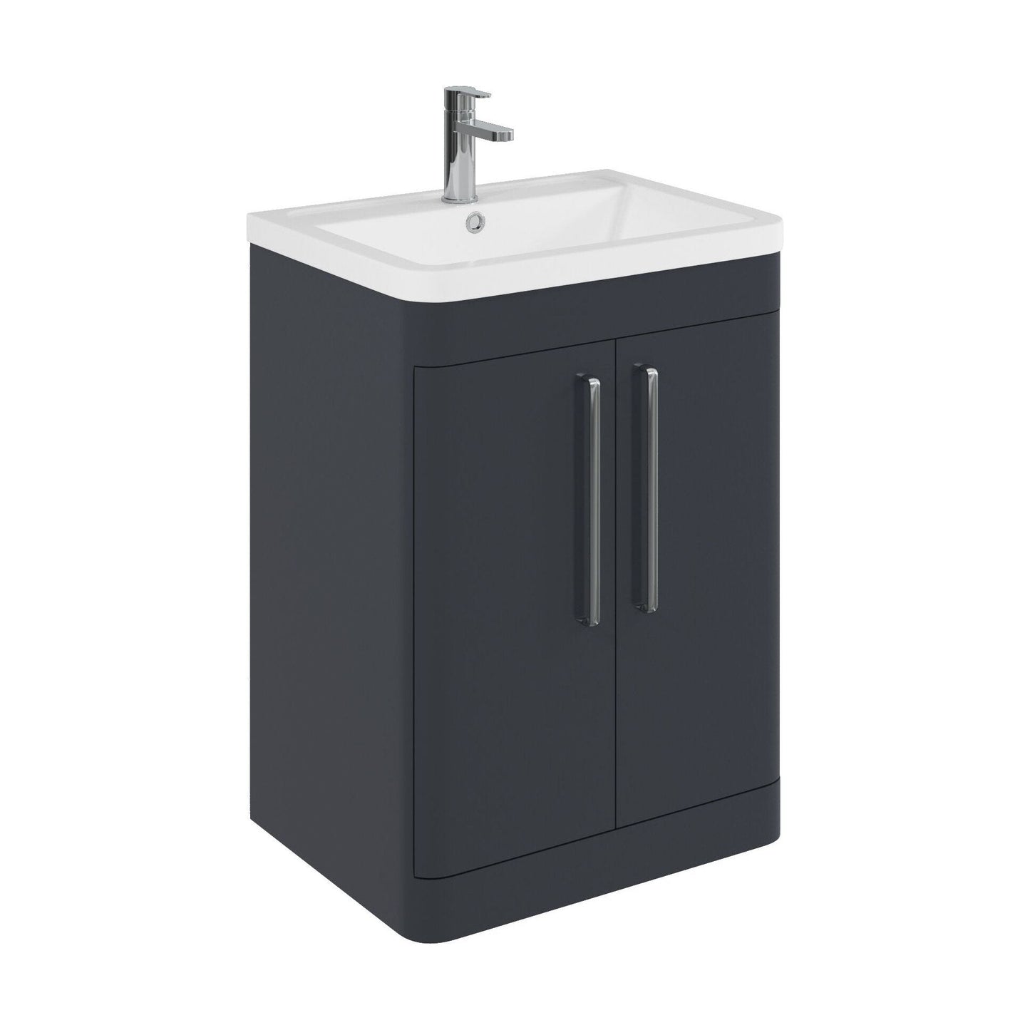 [BFGE1410A] Balterley Contemporary Bathroom Floor Standing Vanity Unit with 2 Soft Close Doors & 1 Tap Hole Cermic Basin, Dark Grey, 600mm - Cutout
