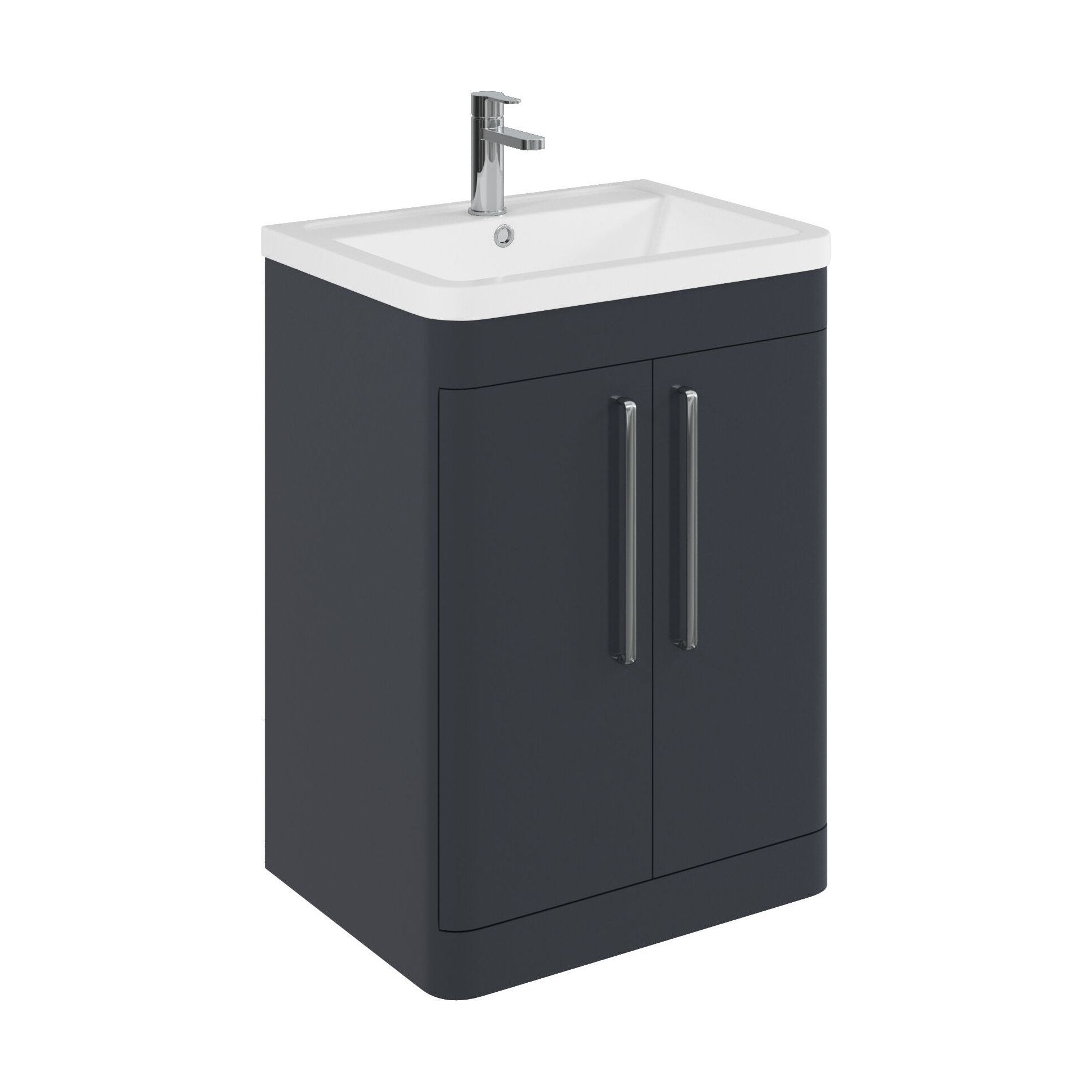 [BFGE1410A] Balterley Contemporary Bathroom Floor Standing Vanity Unit with 2 Soft Close Doors & 1 Tap Hole Cermic Basin, Dark Grey, 600mm - Cutout