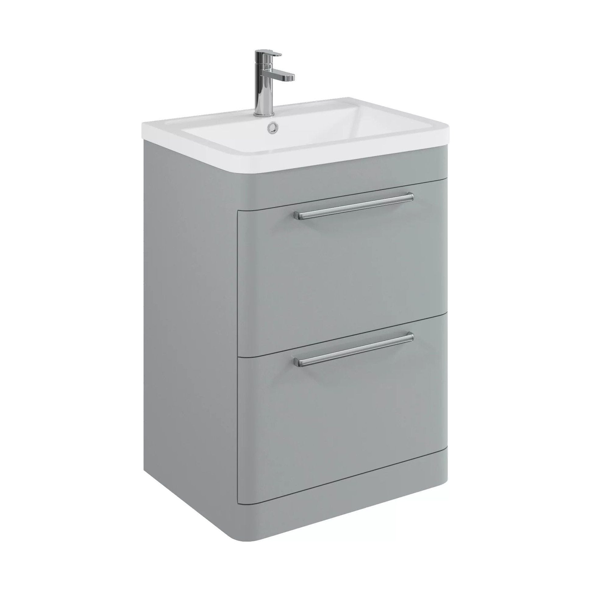 [BFGE201] Balterley Contemporary Bathroom Floor Standing Vanity with 2 Soft Close Drawers & 1 Tap Hole Polymarble Basin, Satin Grey, 600mm - Cutout