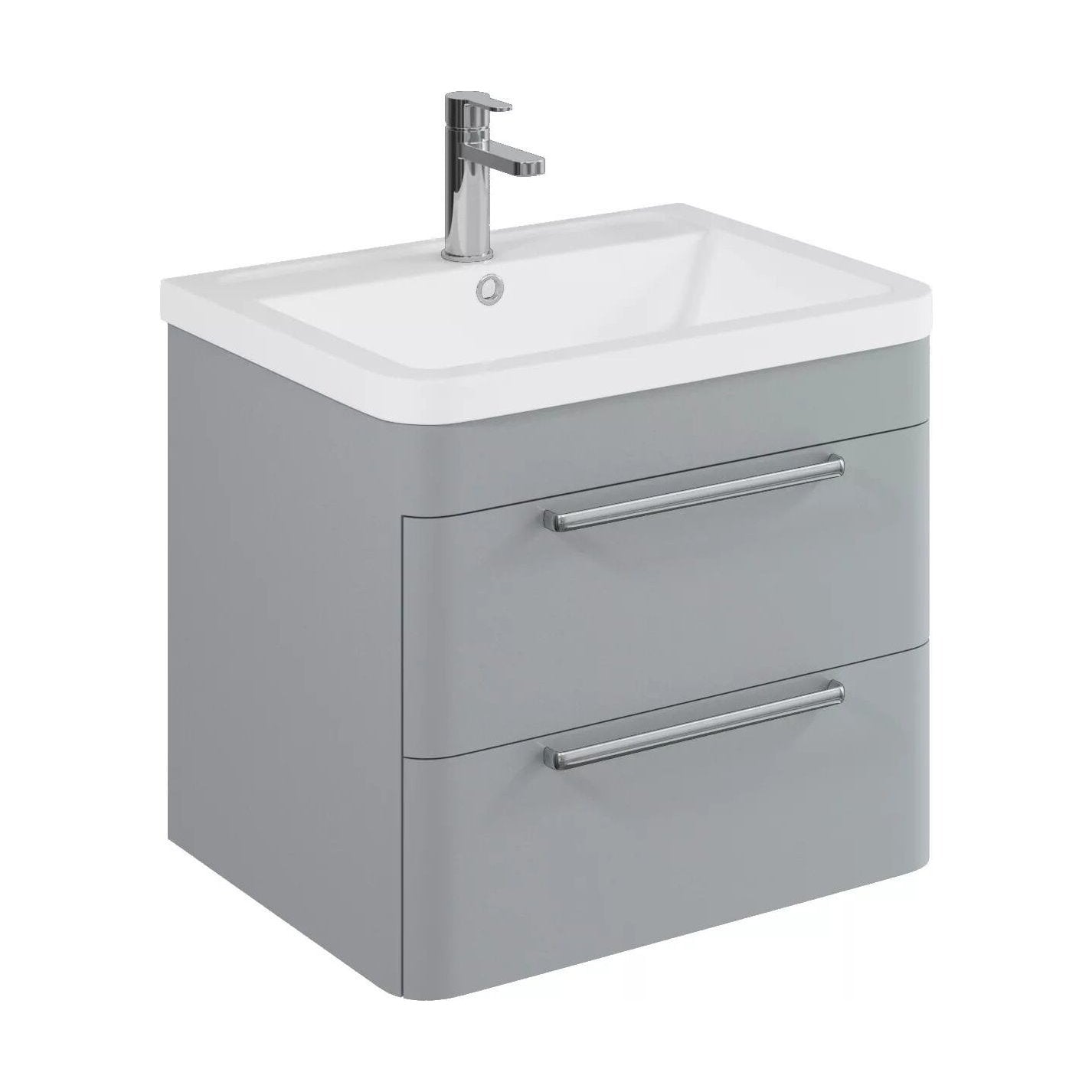 [BFGE202A] Balterley Contemporary Bathroom Wall Hung Vanity Unit with 2 Soft Close Drawers & 1 Tap Hole Ceramic Basin, Satin Grey, 600mm - Cutout