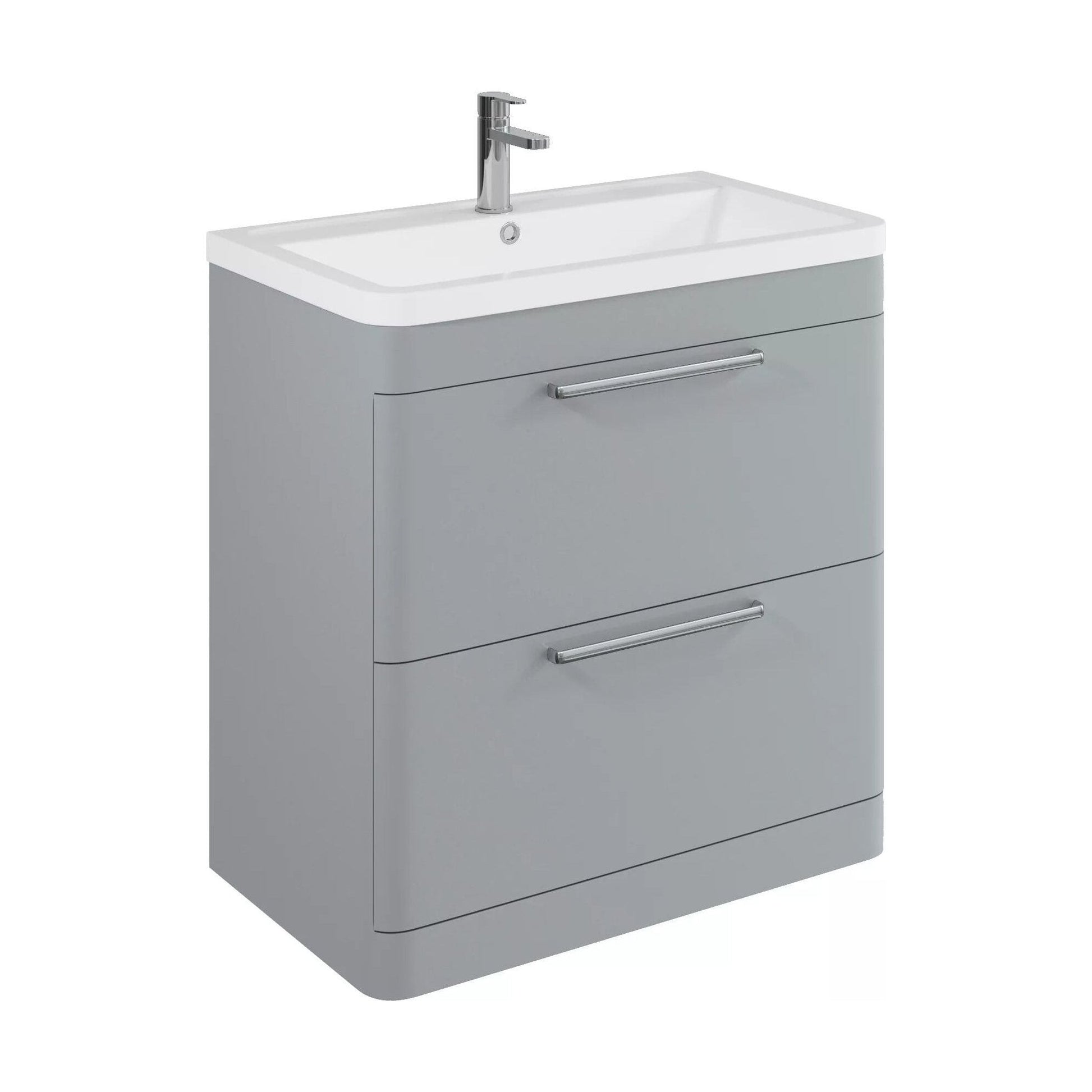 [BFGE204A] Balterley Contemporary Bathroom Floor Standing Vanity Unit with 2 Soft Close Drawers & 1 Tap Hole Ceramic Basin, Satin Grey, 800mm - Cutout
