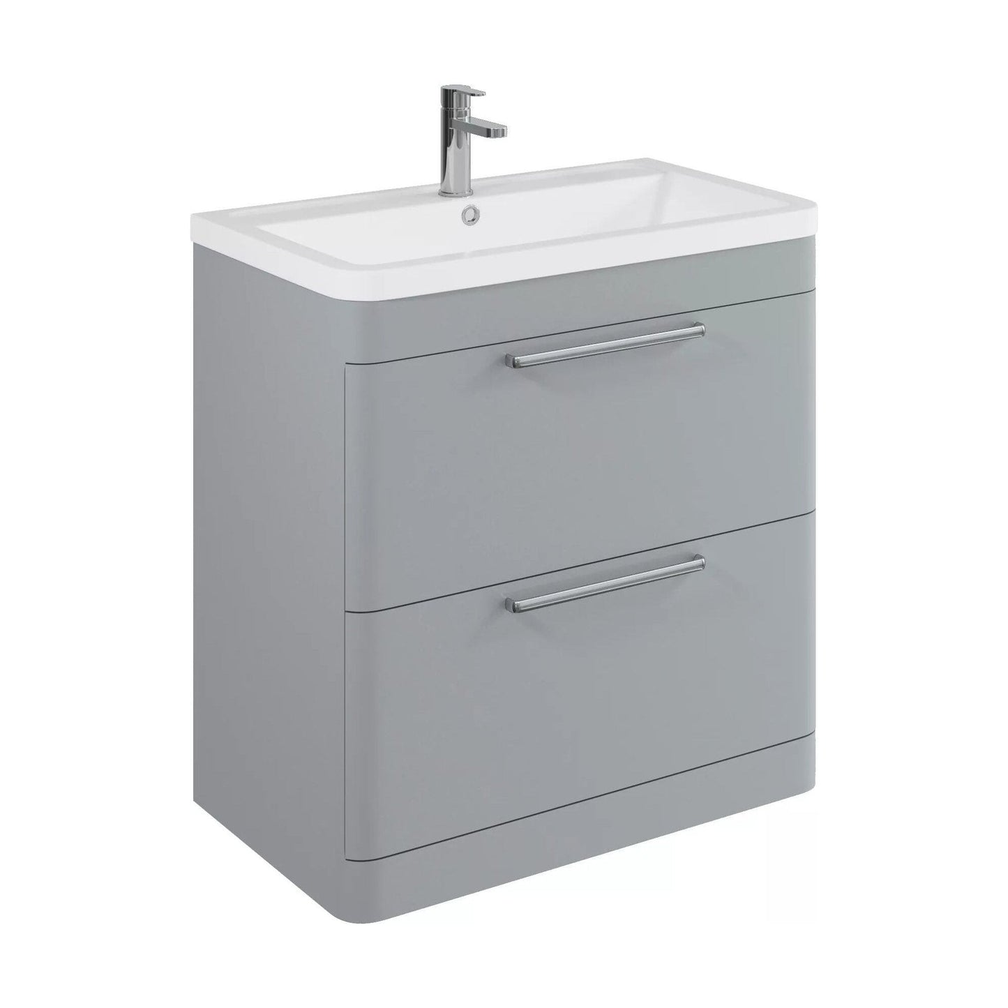 [BFGE204] Balterley Contemporary Bathroom Floor Standing Vanity with 2 Soft Close Drawers & 1 Tap Hole Polymarble Basin, Satin Grey, 800mm - Cutout