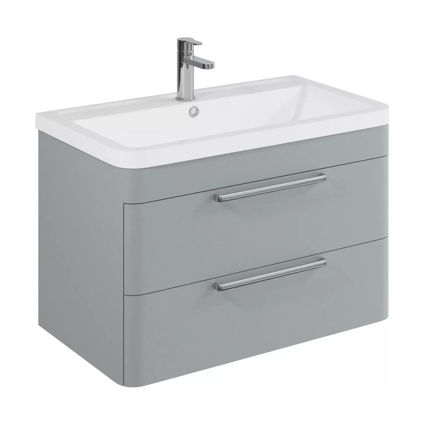 [BFGE205A] Balterley Contemporary Bathroom Wall Hung Vanity Unit with 2 Soft Close Drawers & 1 Tap Hole Ceramic Basin, Satin Grey, 800mm - Cutout