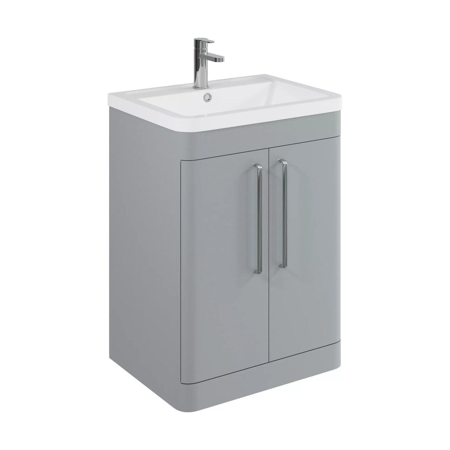 [BFGE210A] Balterley Contemporary Bathroom Floor Standing Vanity Unit with 2 Soft Close Doors & 1 Tap Hole Ceramic Basin, Satin Grey, 600mm - Cutout