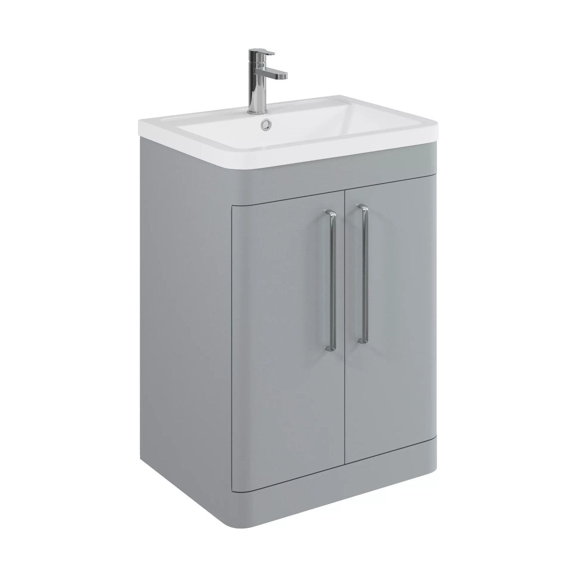 [BFGE210] Balterley Contemporary Bathroom Floor Standing Vanity Unit with 2 Soft Close Doors & 1 Tap Hole Polymarble Basin, Satin Grey 600mm - Cutout