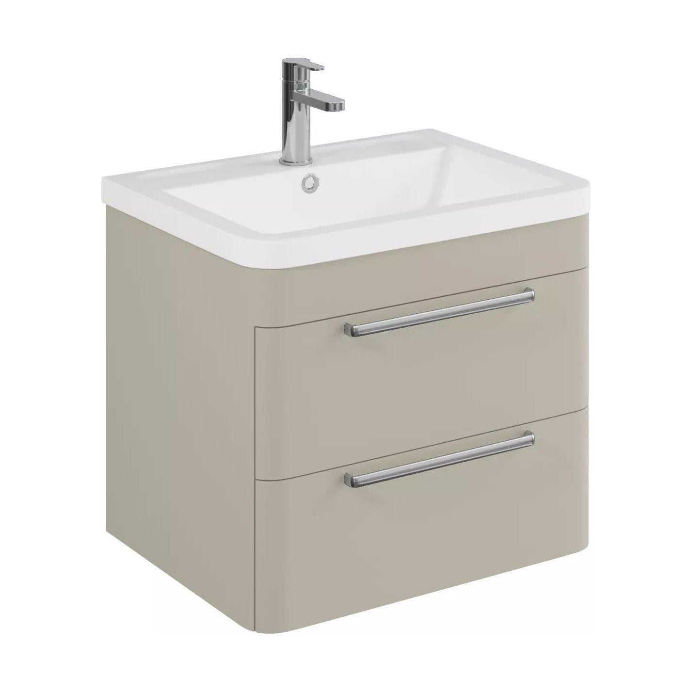 [BFGE3202] Balterley Contemporary Bathroom Wall Hung Vanity Unit with 2 Soft Close Drawers & 1 Tap Hole Polymarble Basin, Pebble Grey, 600mm - Cutout
