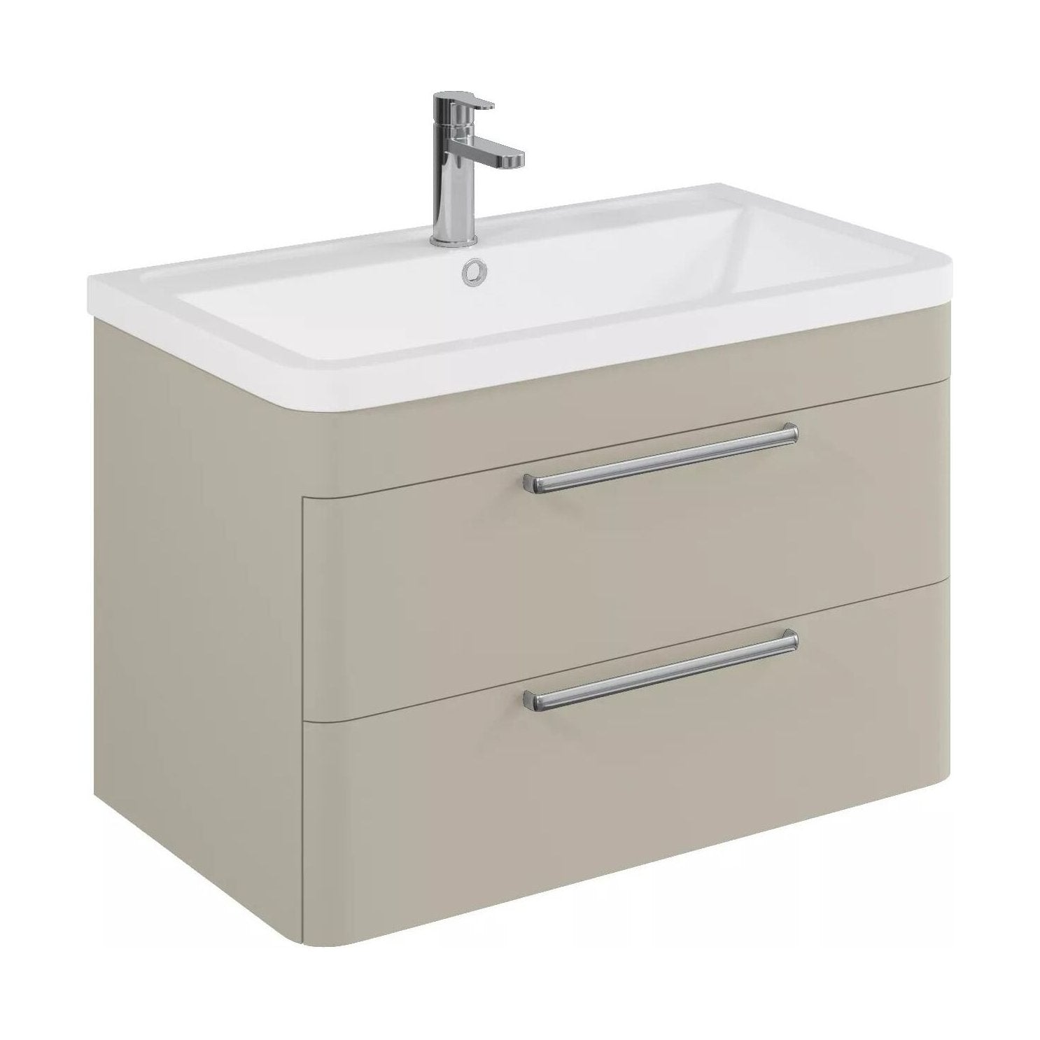 [BFGE3205] Balterley Contemporary Bathroom Wall Hung Vanity Basin Unit with 2 Drawers & 1 Tap Hole Polymarble Basin, Pebble Grey, 800mm - Cutout