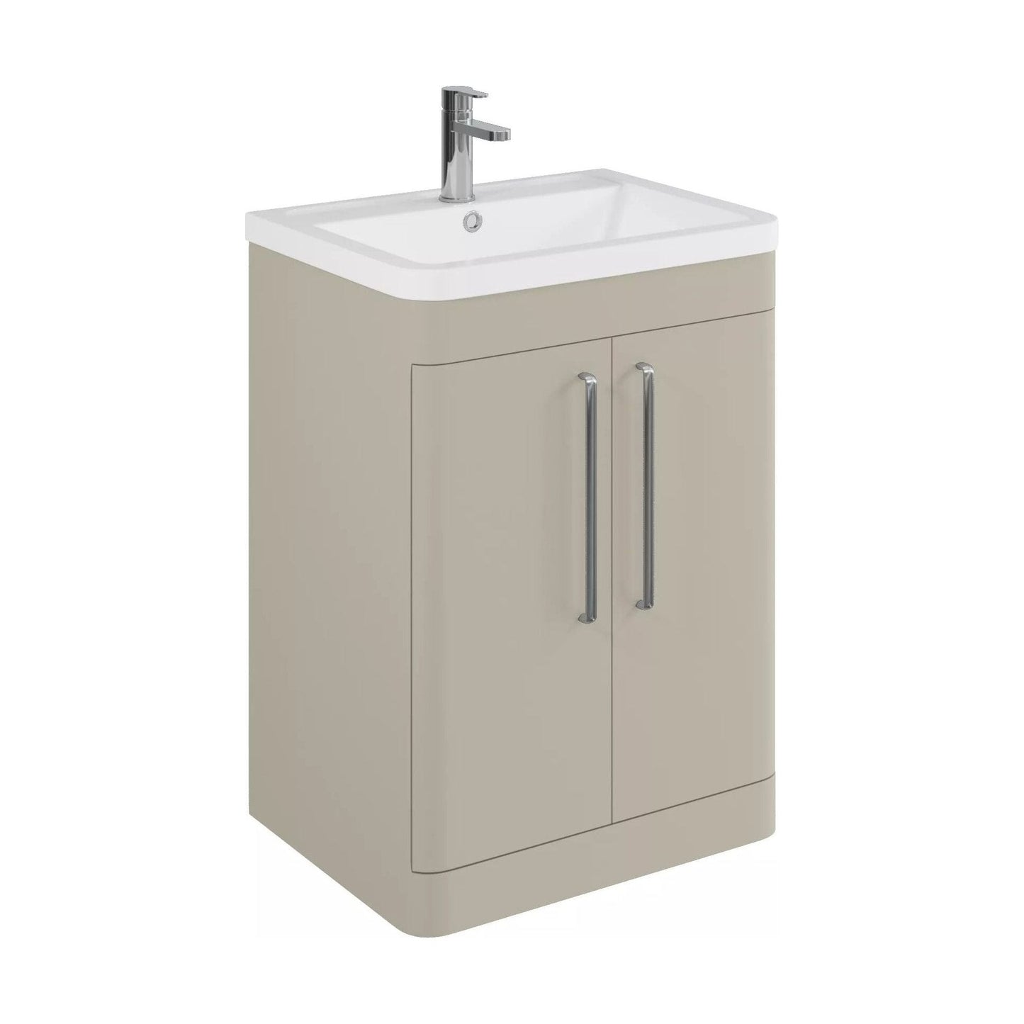 [BFGE3210] Balterley Contemporary Bathroom Floor Standing Vanity Basin Unit with 2 Doors & 1 Tap Hole Polymarble Basin, Pebble Grey, 600mm - Cutout