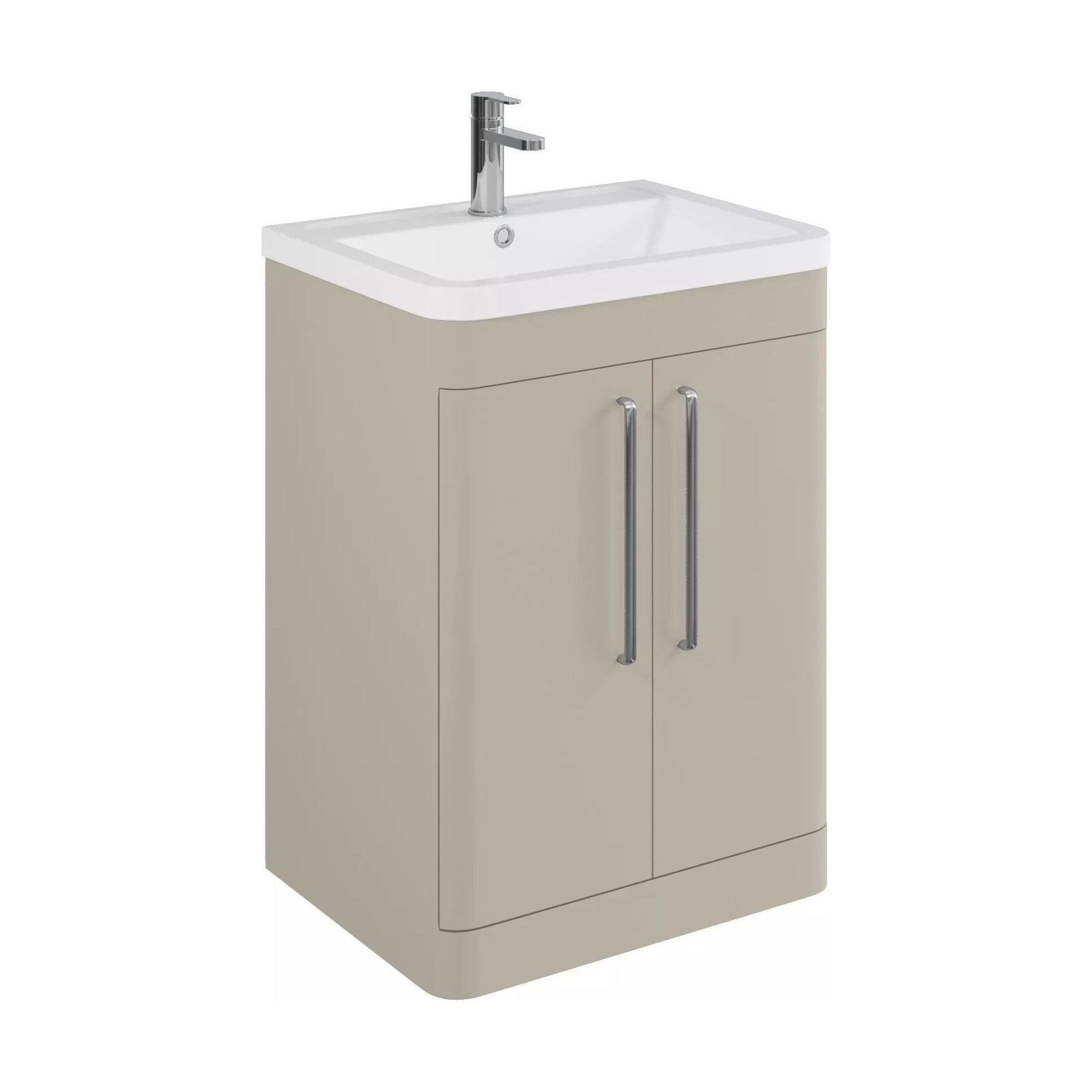 [BFGE3210] Balterley Contemporary Bathroom Floor Standing Vanity Basin Unit with 2 Doors & 1 Tap Hole Polymarble Basin, Pebble Grey, 600mm - Cutout
