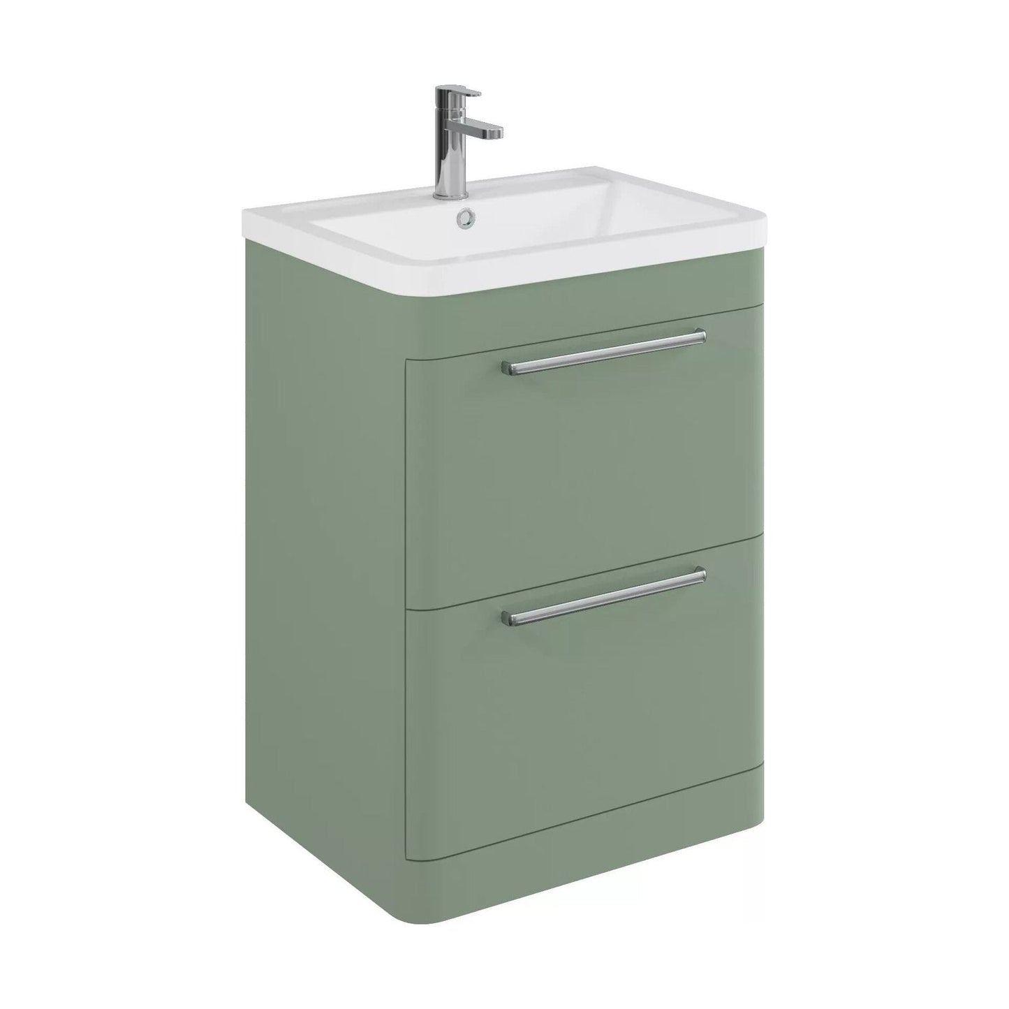 [BFGE801A] Balterley Contemporary Bathroom Floor Standing Vanity Unit with 2 Soft Close Drawers & 1 Tap Hole Ceramic Basin, Satin Green 600mm - Cutout