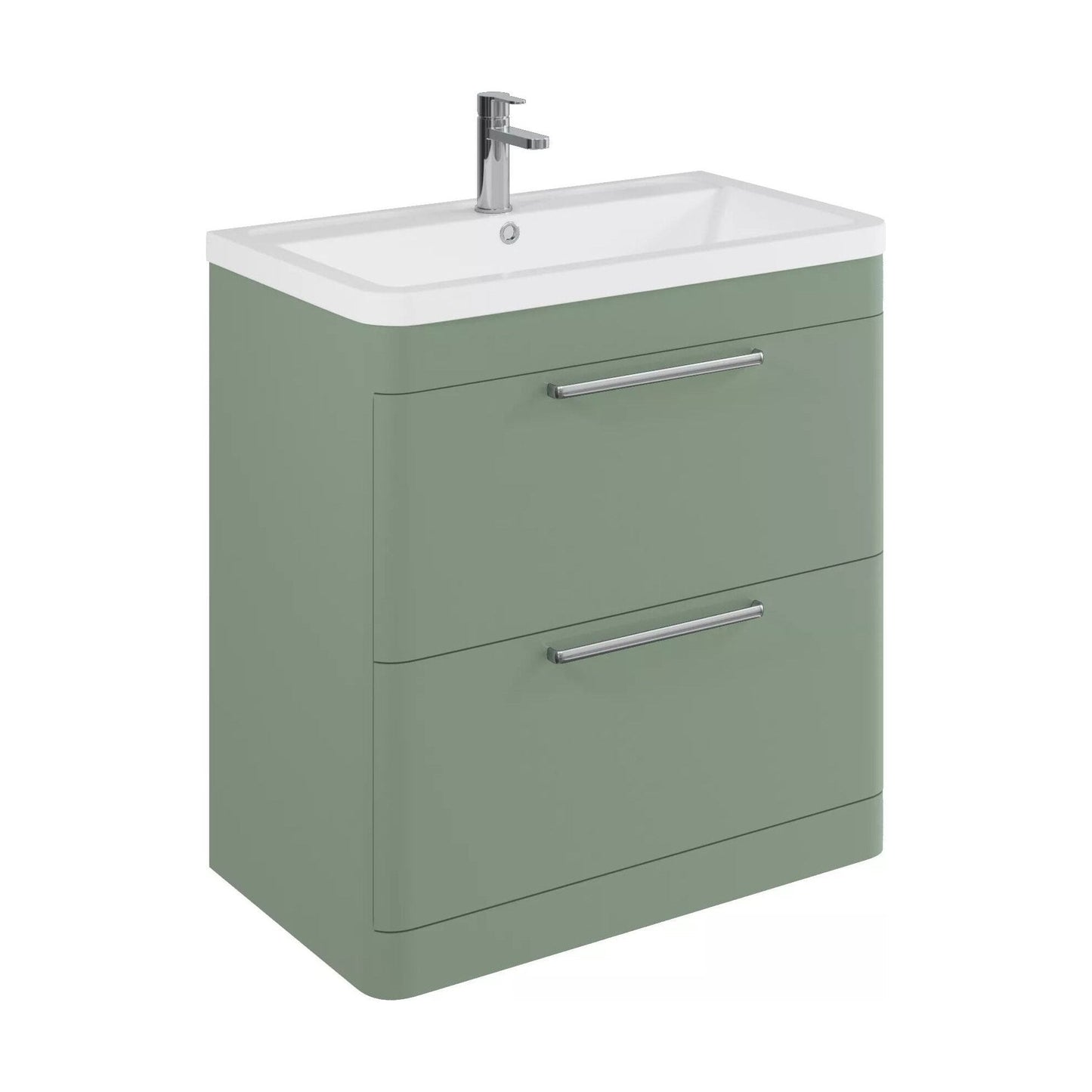 [BFGE804] Balterley Contemporary Bathroom Floor Standing Vanity with 2 Soft Close Drawers & 1 Tap Hole Polymarble Basin, Satin Green, 800mm - Cutout