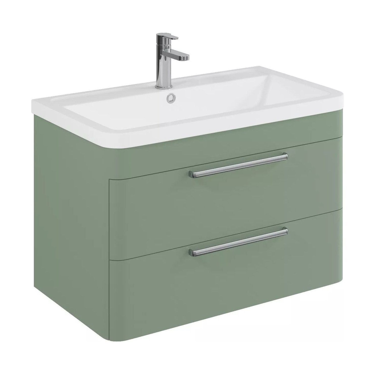 [BFGE805] Balterley Contemporary Wall-Hung Bathroom Vanity with 2 Drawers & 1 Tap Hole Polymarble Basin, Satin Green, 800mm - Cutout