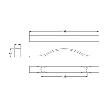 [BFH251] Strap Handle, 192mm (128mm Centres) - Chrome - Technical Drawing