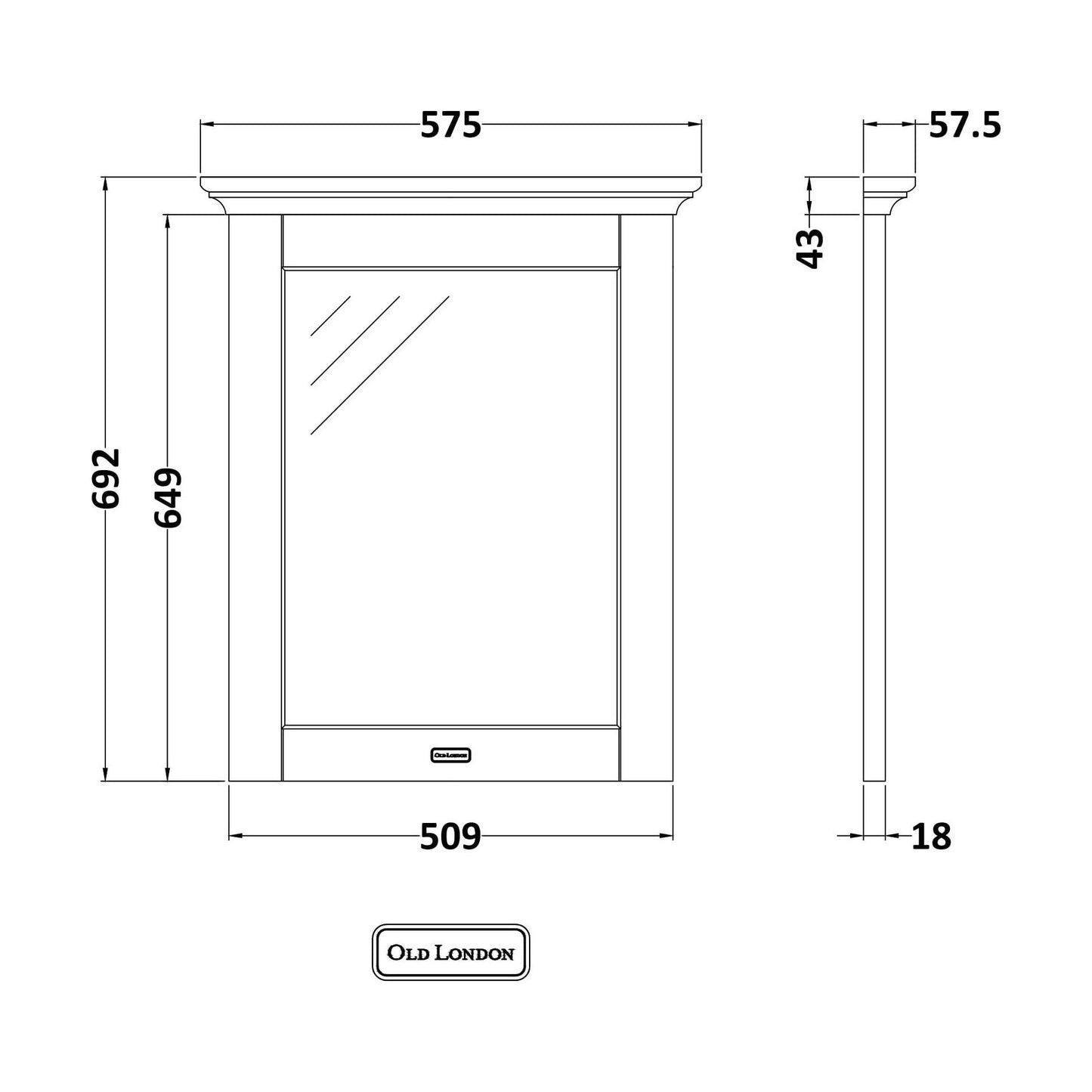 [BFHA213] Harrington Flat Mirror 600mm - Technical Drawing