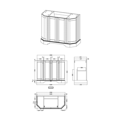 [BFHAN206] 1000 4-DOOR ANGLED BASIN UNIT - Technical Drawing