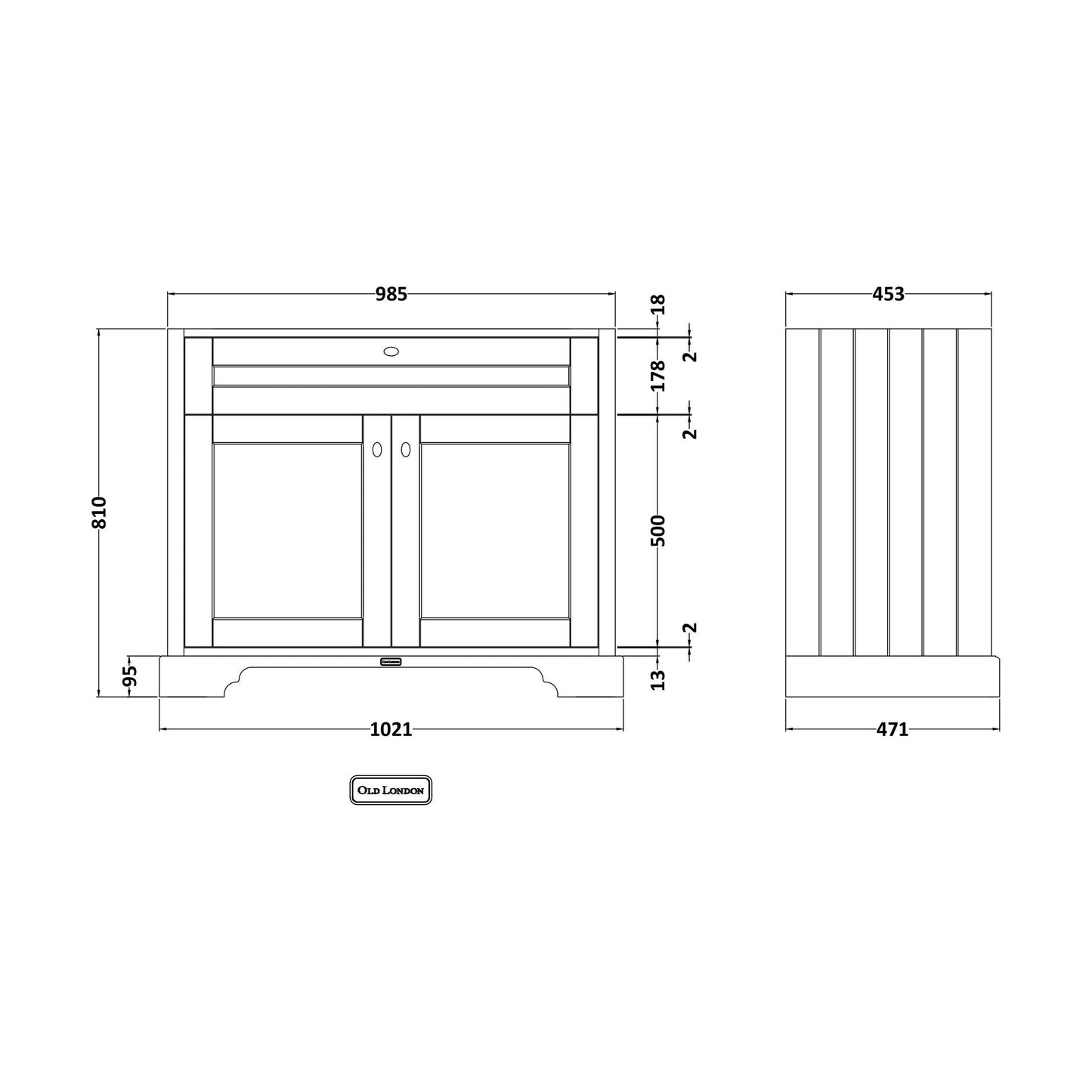 [BFHAN207] 1000 2-DOOR BASIN UNIT - Technical Drawing