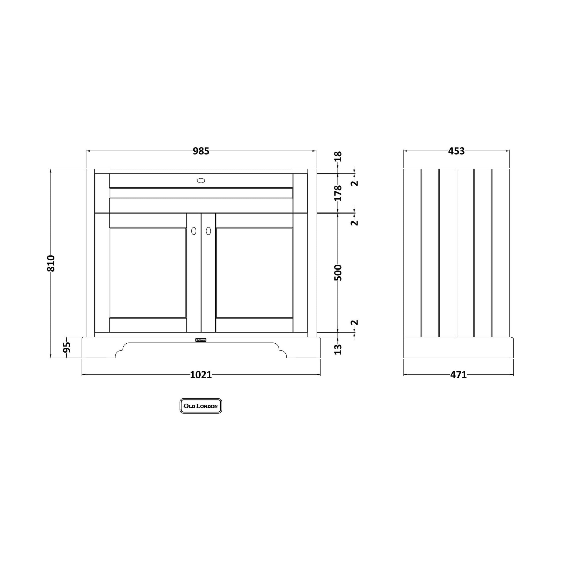 [BFHAN407] 1000 2-DOOR BASIN UNIT - Technical Drawing