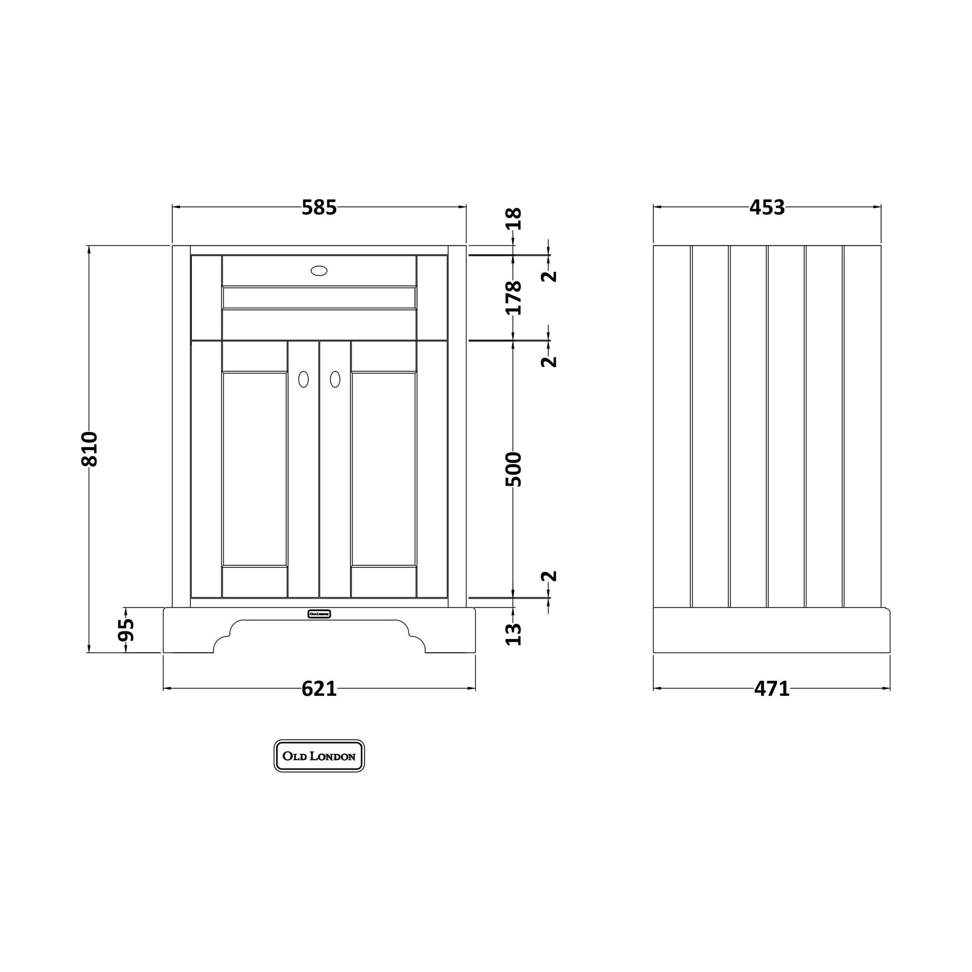 [BFHAN803] 600 2-DOOR BASIN UNIT - Technical Drawing