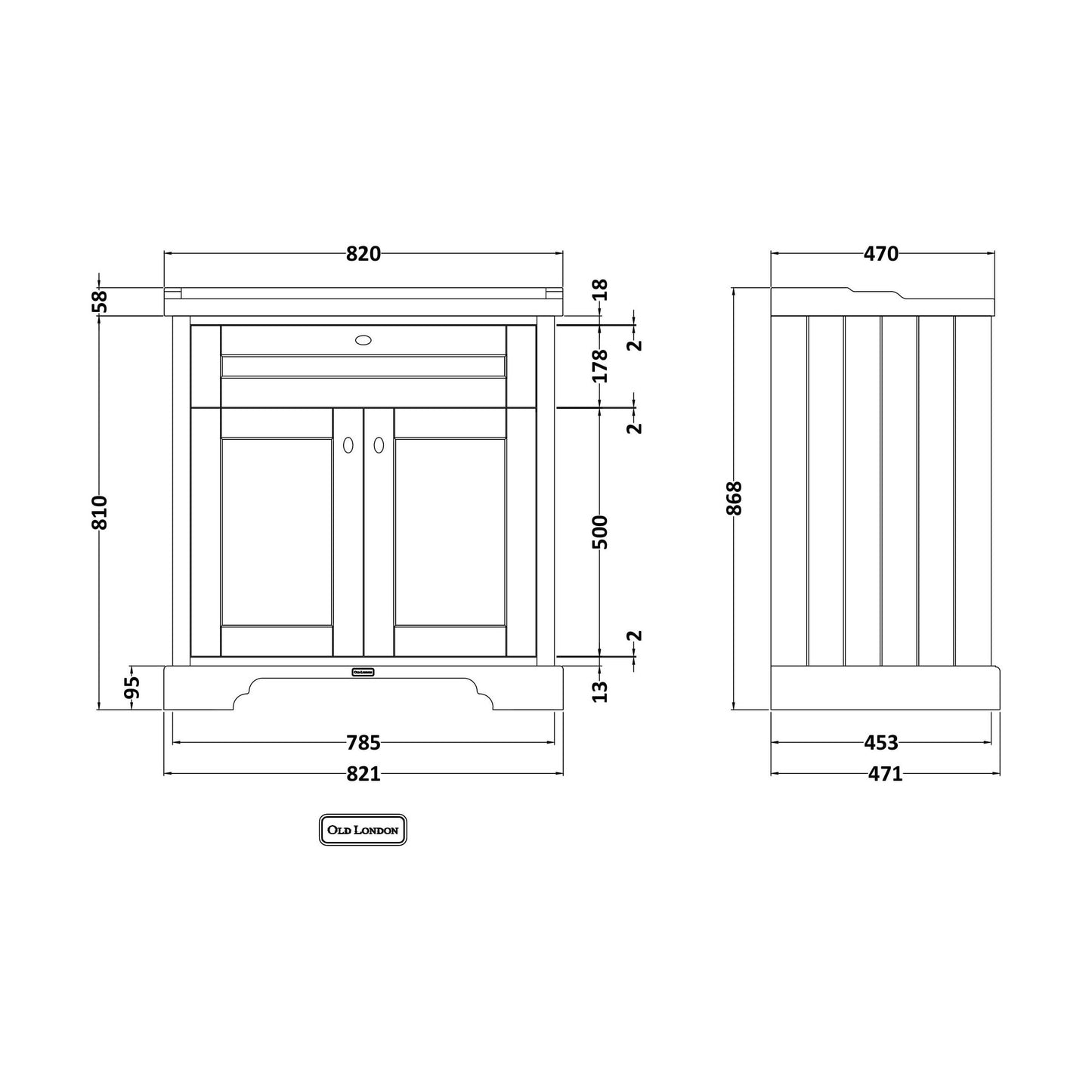 [BFHAN805] 800 2-DOOR BASIN UNIT - Technical Drawing