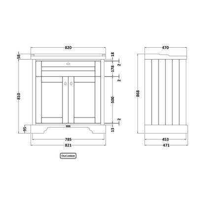 [BFHAN805] 800 2-DOOR BASIN UNIT - Technical Drawing