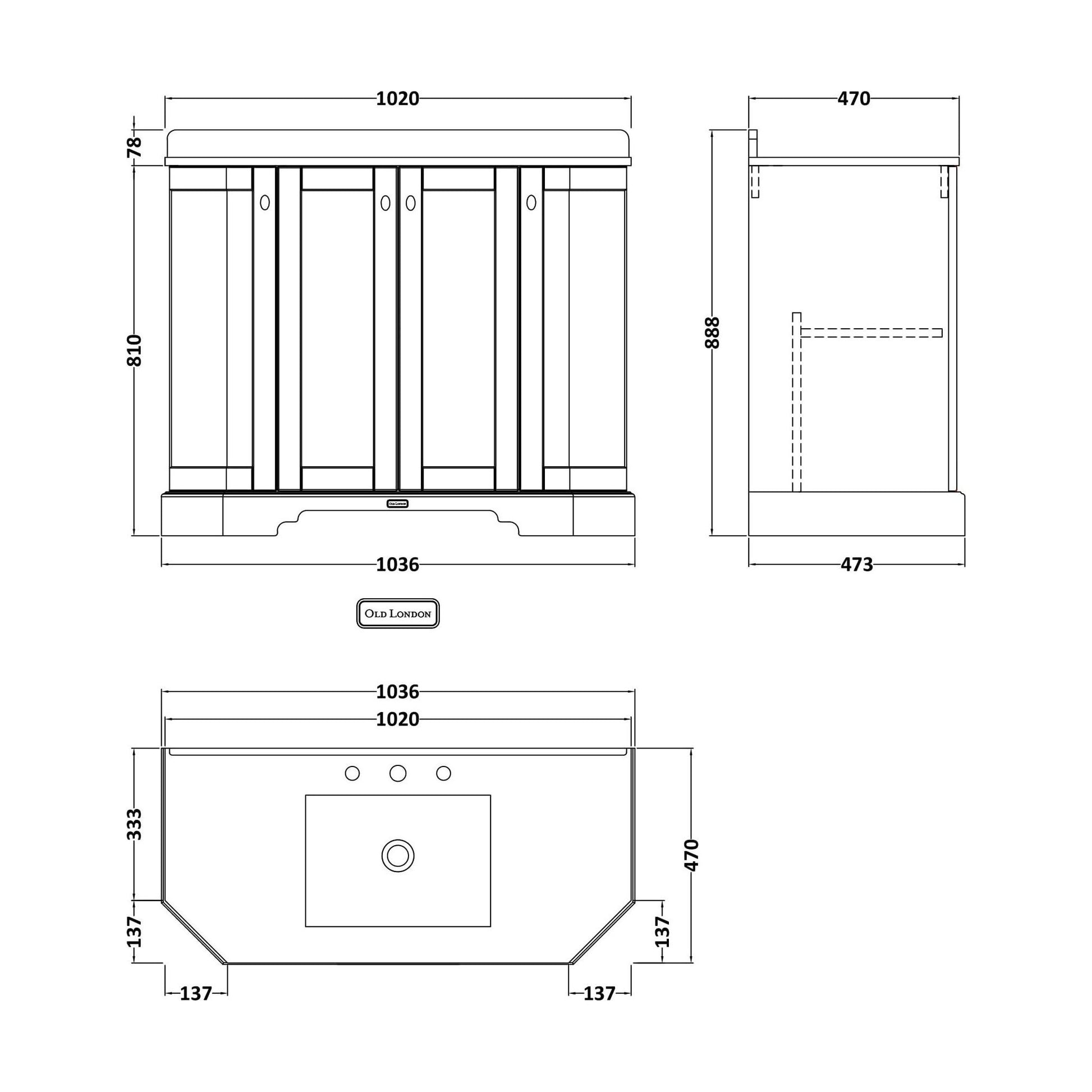 [BFHAN806] 1000 4-DOOR ANGLED BASIN UNIT - Technical Drawing