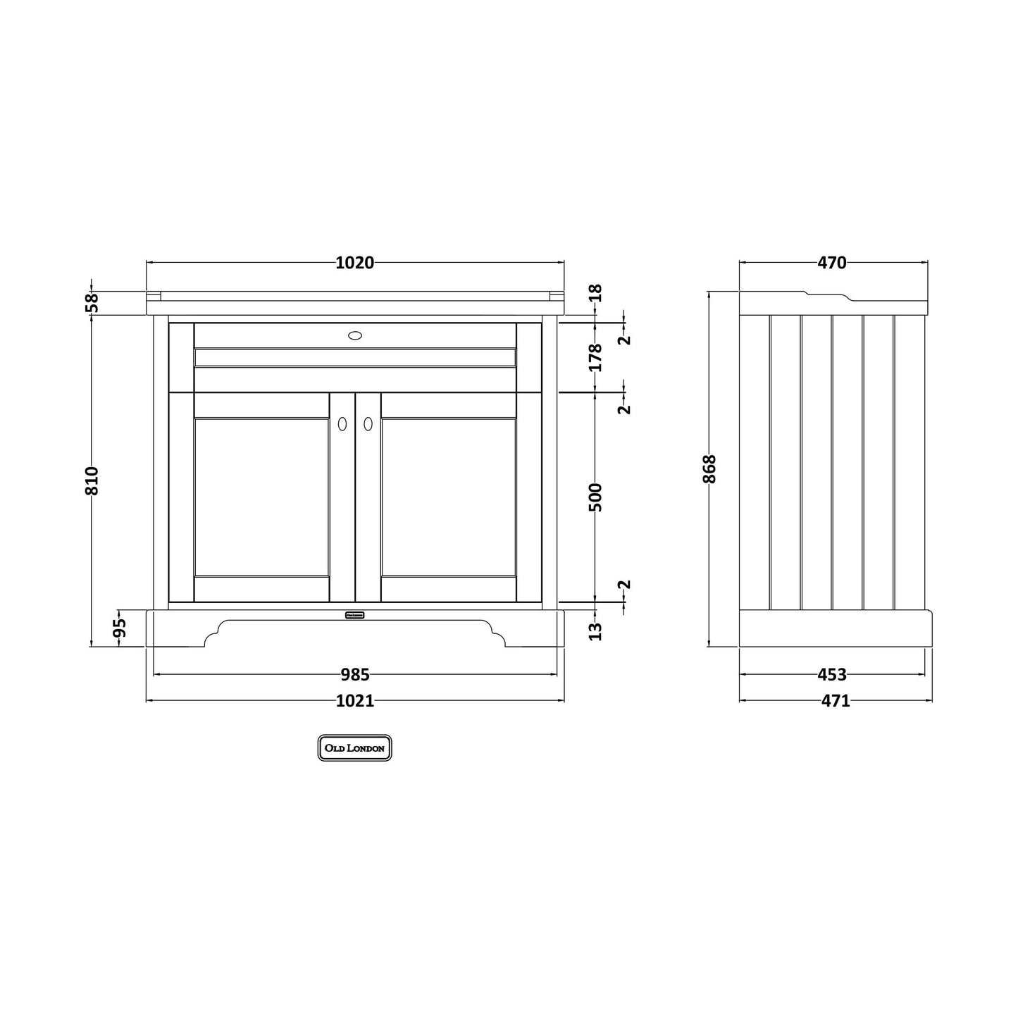[BFHAN807] 1000 2-DOOR BASIN UNIT - Technical Drawing