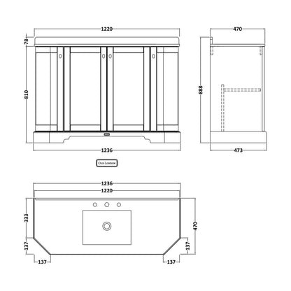 [BFHAN808] 1200 4-DOOR ANGLED BASIN UNIT - Technical Drawing