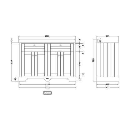 [BFHAN809] 1200 4-DOOR BASIN UNIT - Technical Drawing