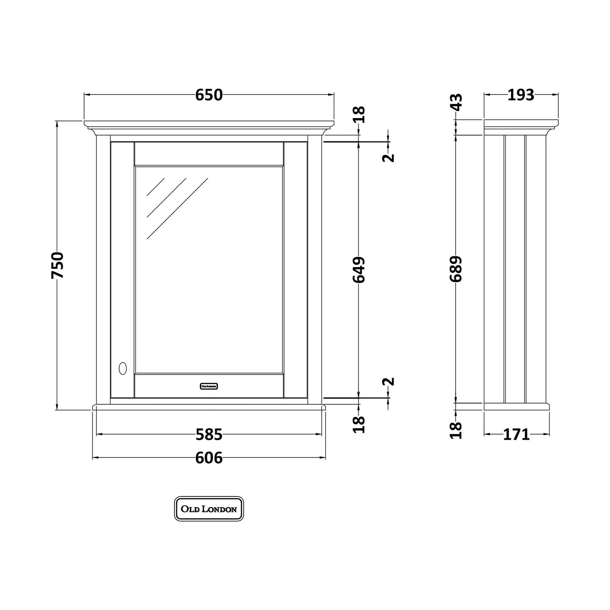 [BFHAN814] 600 MIRROR CABINET - Technical Drawing