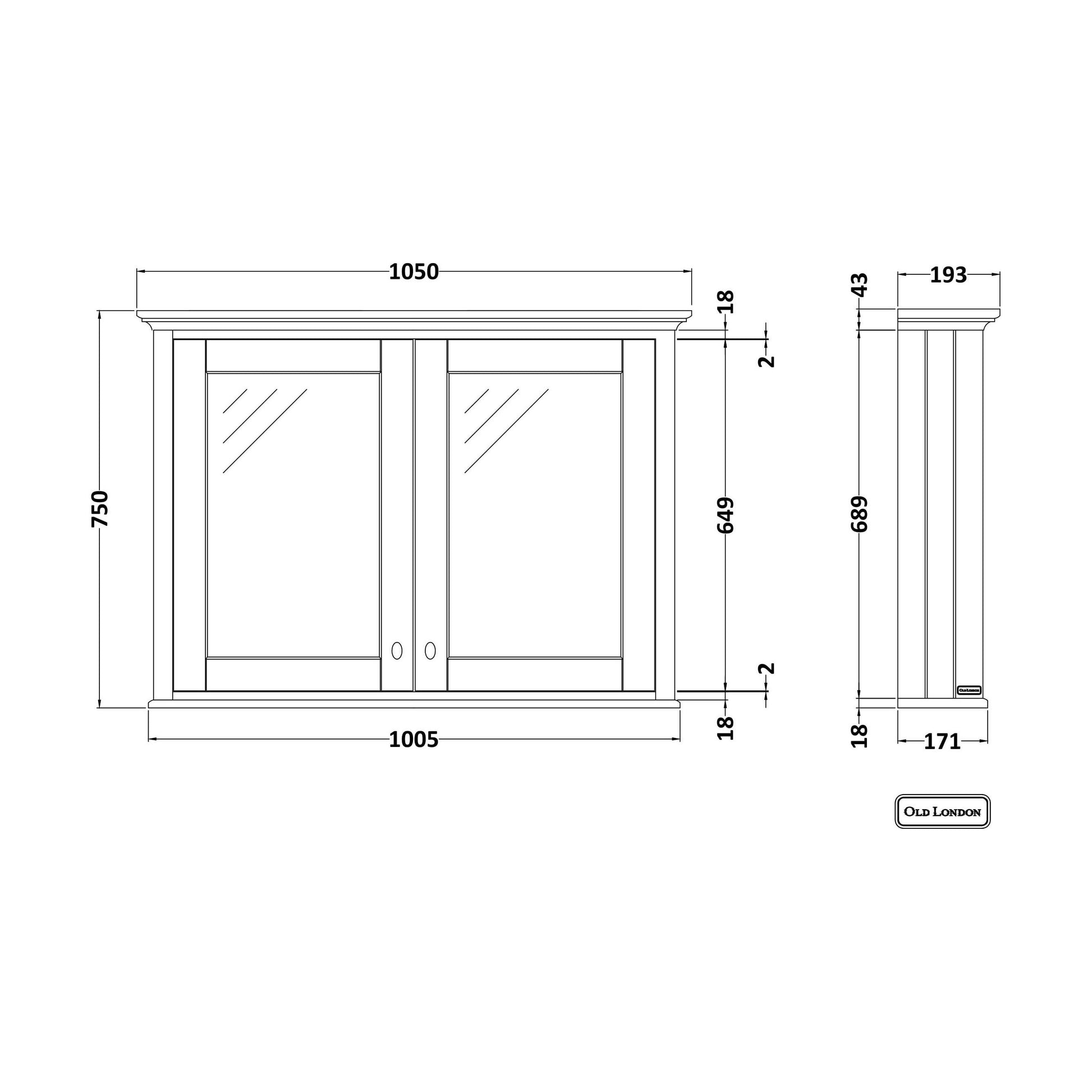 [BFHAN817] 1050 MIRROR CABINET - Technical Drawing