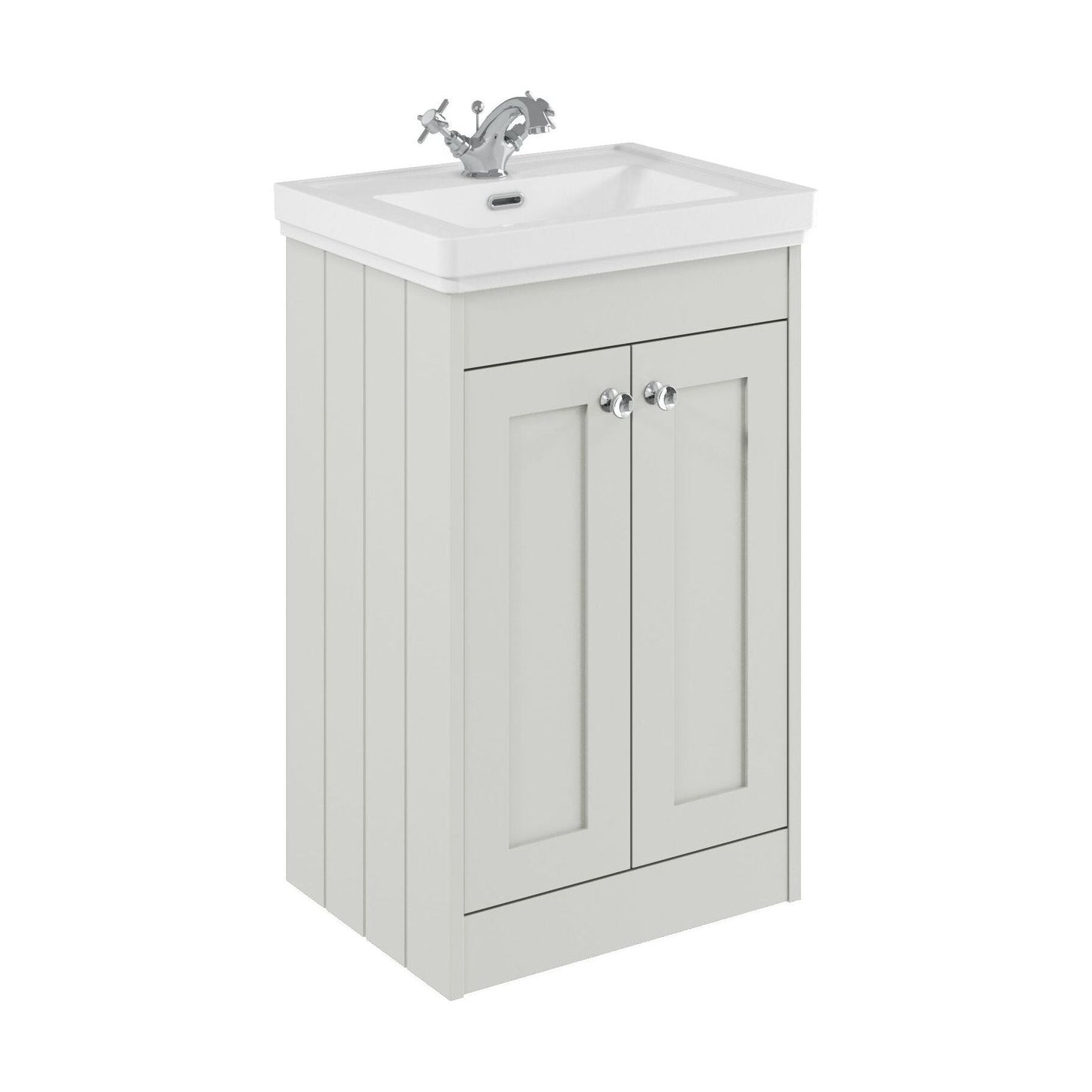 [BFHE123A] Balterley 500mm Floor Standing 2 Door Unit with Classic Basin 1 Tap Hole - Satin White - Cutout