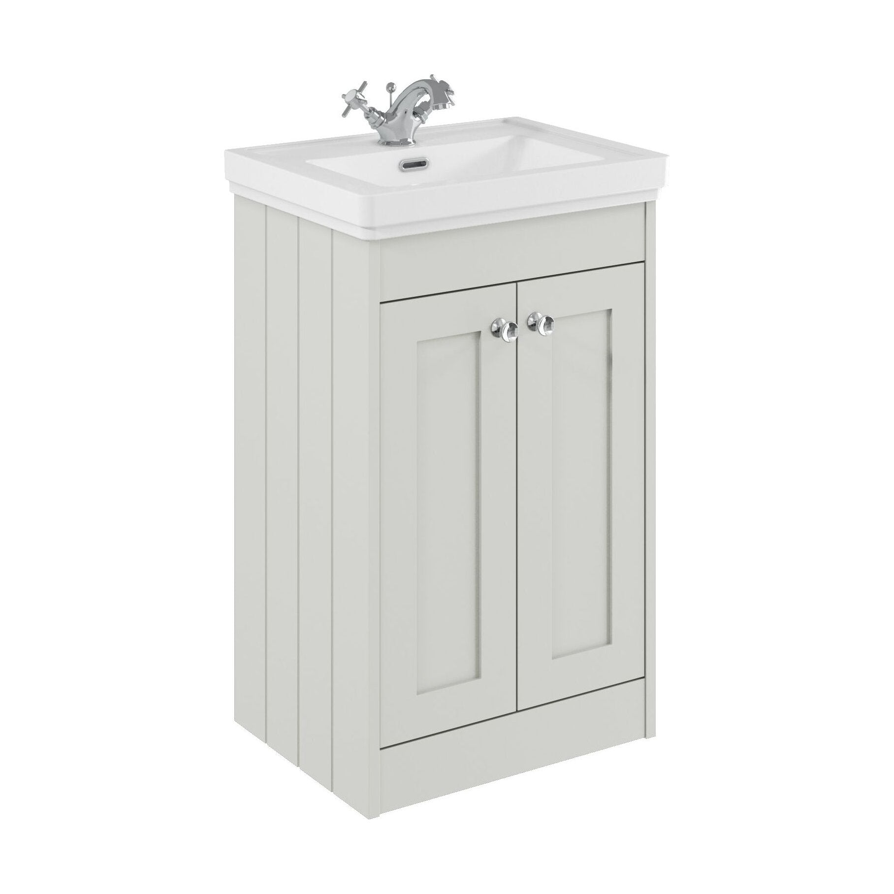 [BFHE123A] Balterley 500mm Floor Standing 2 Door Unit with Classic Basin 1 Tap Hole - Satin White - Cutout