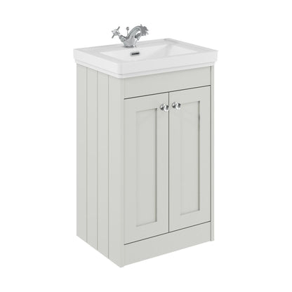 [BFHE123A] Balterley 500mm Floor Standing 2 Door Unit with Classic Basin 1 Tap Hole - Satin White - Cutout