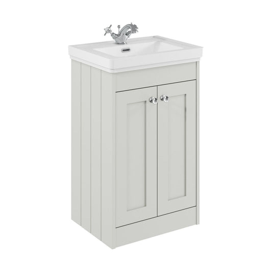 [BFHE123A] Balterley 500mm Floor Standing 2 Door Unit with Classic Basin 1 Tap Hole - Satin White - Cutout