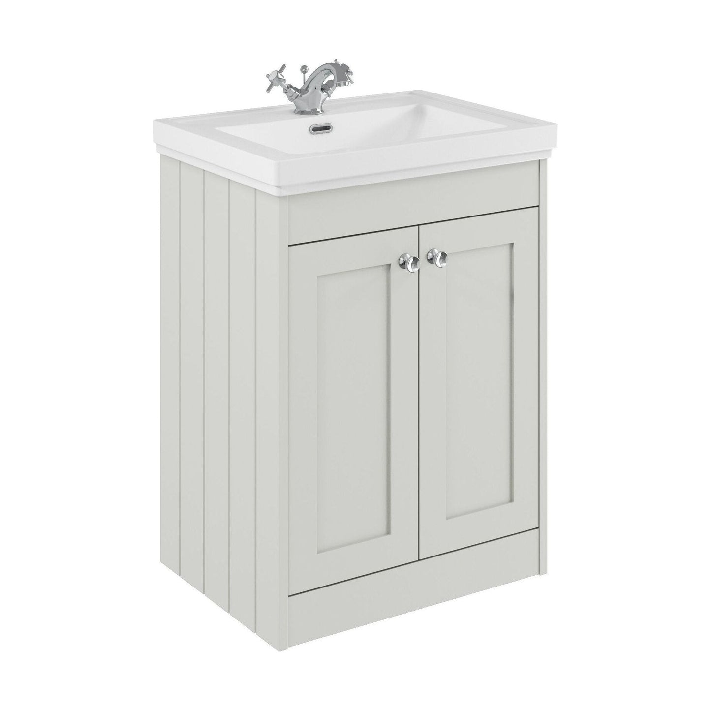 [BFHE125A] Balterley 600mm Floor Standing 2 Door Unit with Classic Basin 1 Tap Hole - Satin White - Cutout