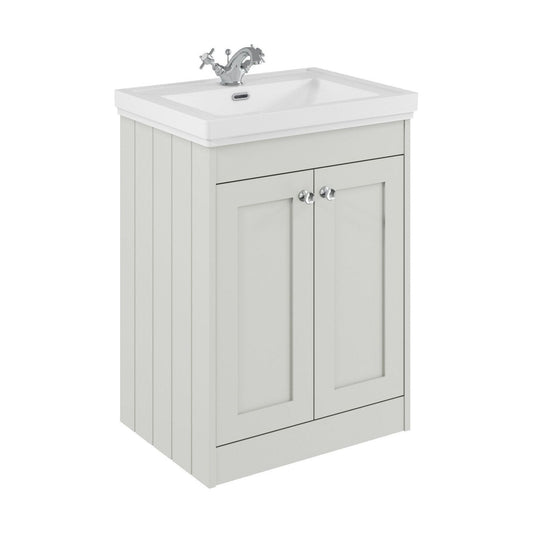 [BFHE125A] Balterley 600mm Floor Standing 2 Door Unit with Classic Basin 1 Tap Hole - Satin White - Cutout