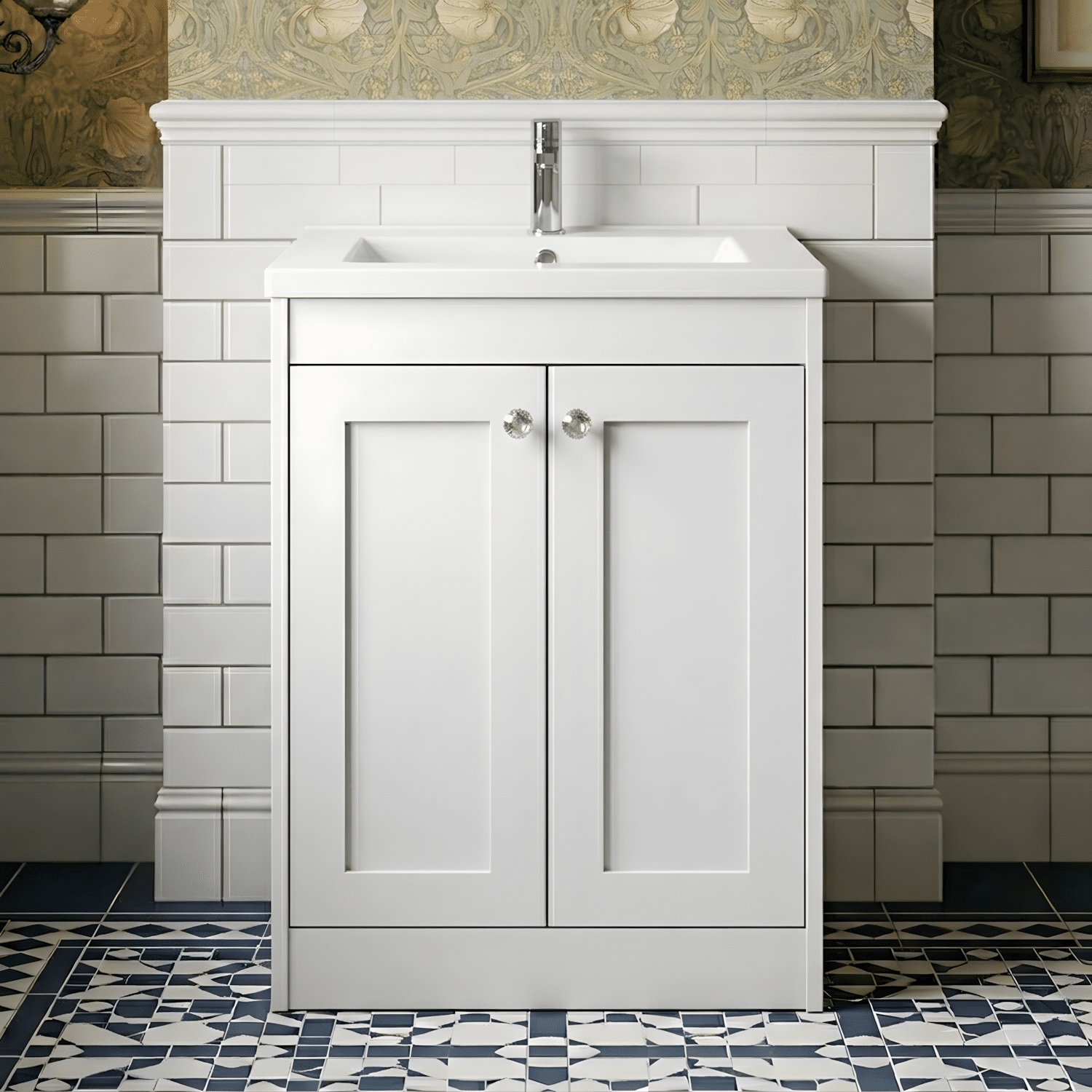 [BFHE125E] Butterton Traditional 2 Door Floor Standing Vanity Unit with Thin-Edge Basin, Gloss White, 600mm - Silo