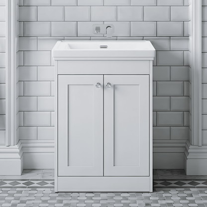 [BFHE125H] Butterton 2 Door Floor Standing Vanity Unit with Classic Basin No Tap Hole - 600mm Gloss White - Silo