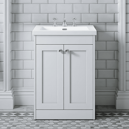 [BFHE125M] Butterton 2 Door Floor Standing Vanity Unit with Minimalist Basin 3 Tap Hole - 600mm Gloss White - Silo