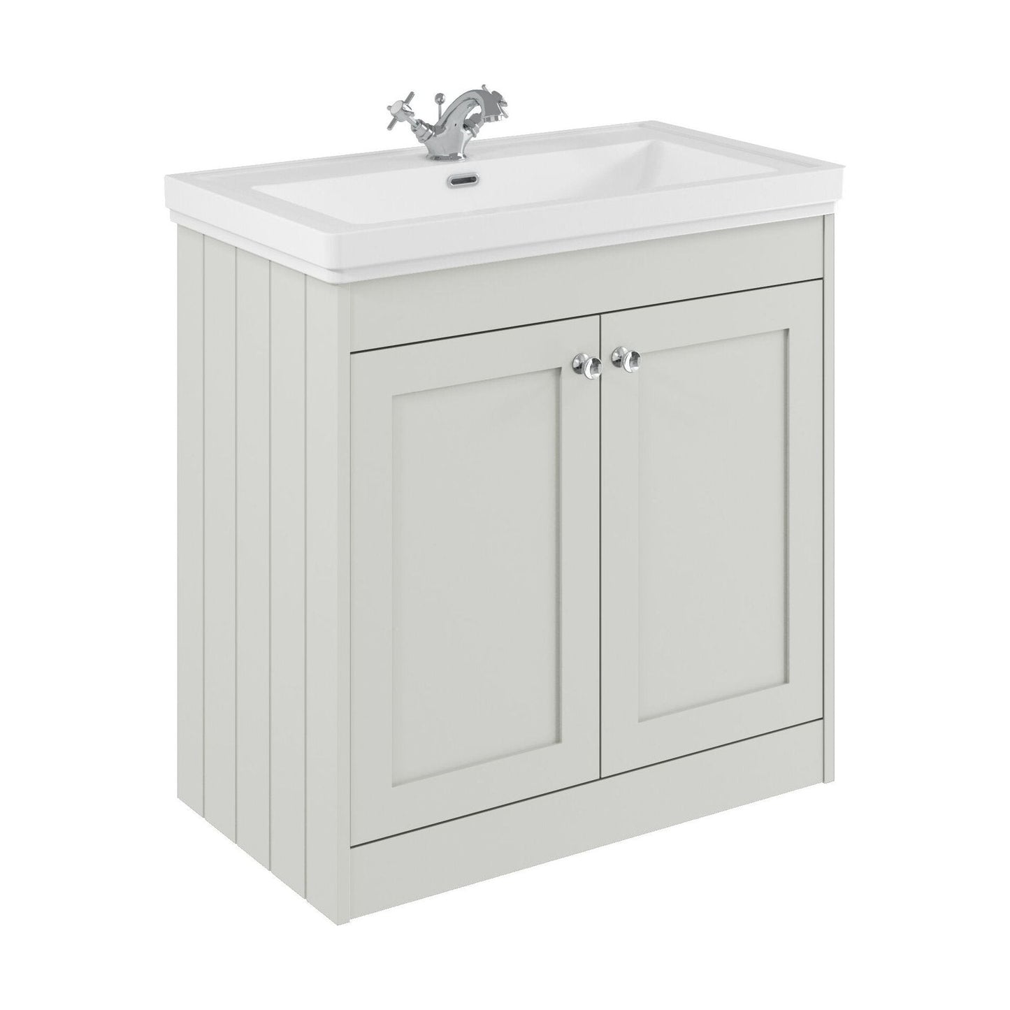 [BFHE126A] Balterley 800mm Floor Standing 2 Door Unit with Classic Basin 1 Tap Hole - Satin White - Cutout