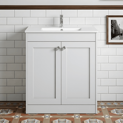 [BFHE126C] Butterton 2 Door Floor Standing Vanity Unit with Minimalist Ceramic Basin 1 Tap Hole - 800mm Gloss White - Silo