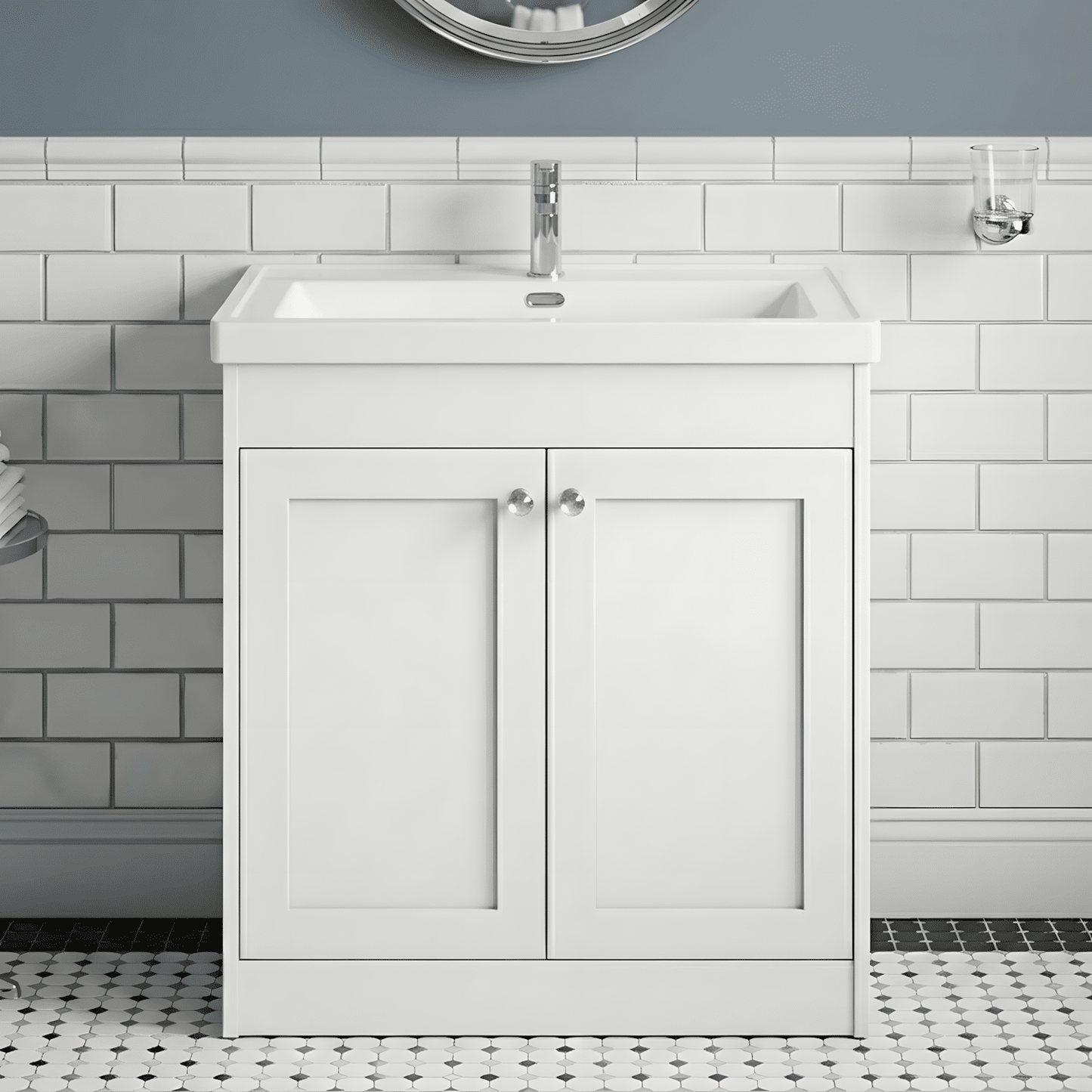 [BFHE126E] Butterton Traditional 2 Door Floor Standing Vanity Unit with Thin-Edge Basin, Gloss White, 800mm - Silo