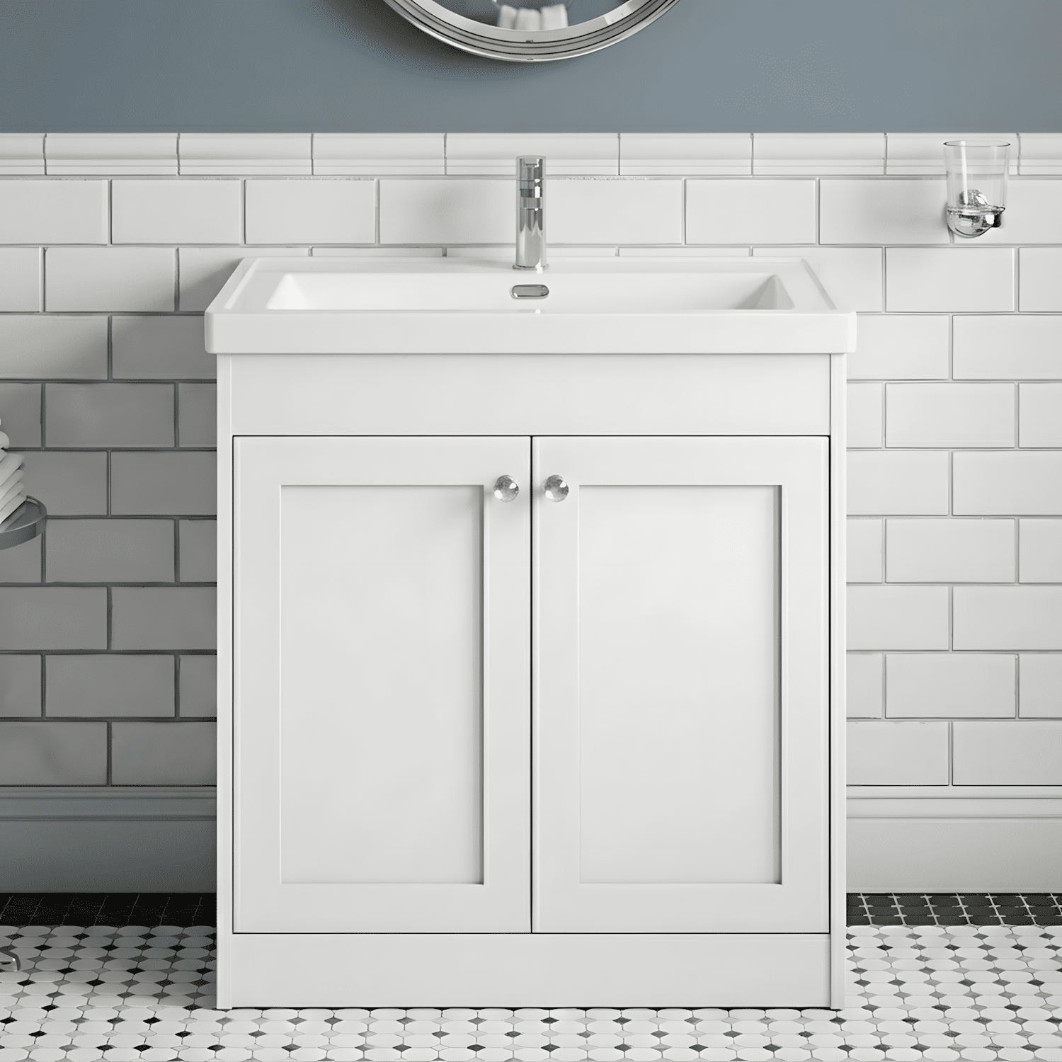 [BFHE126E] Butterton Traditional 2 Door Floor Standing Vanity Unit with Thin-Edge Basin, Gloss White, 800mm - Silo